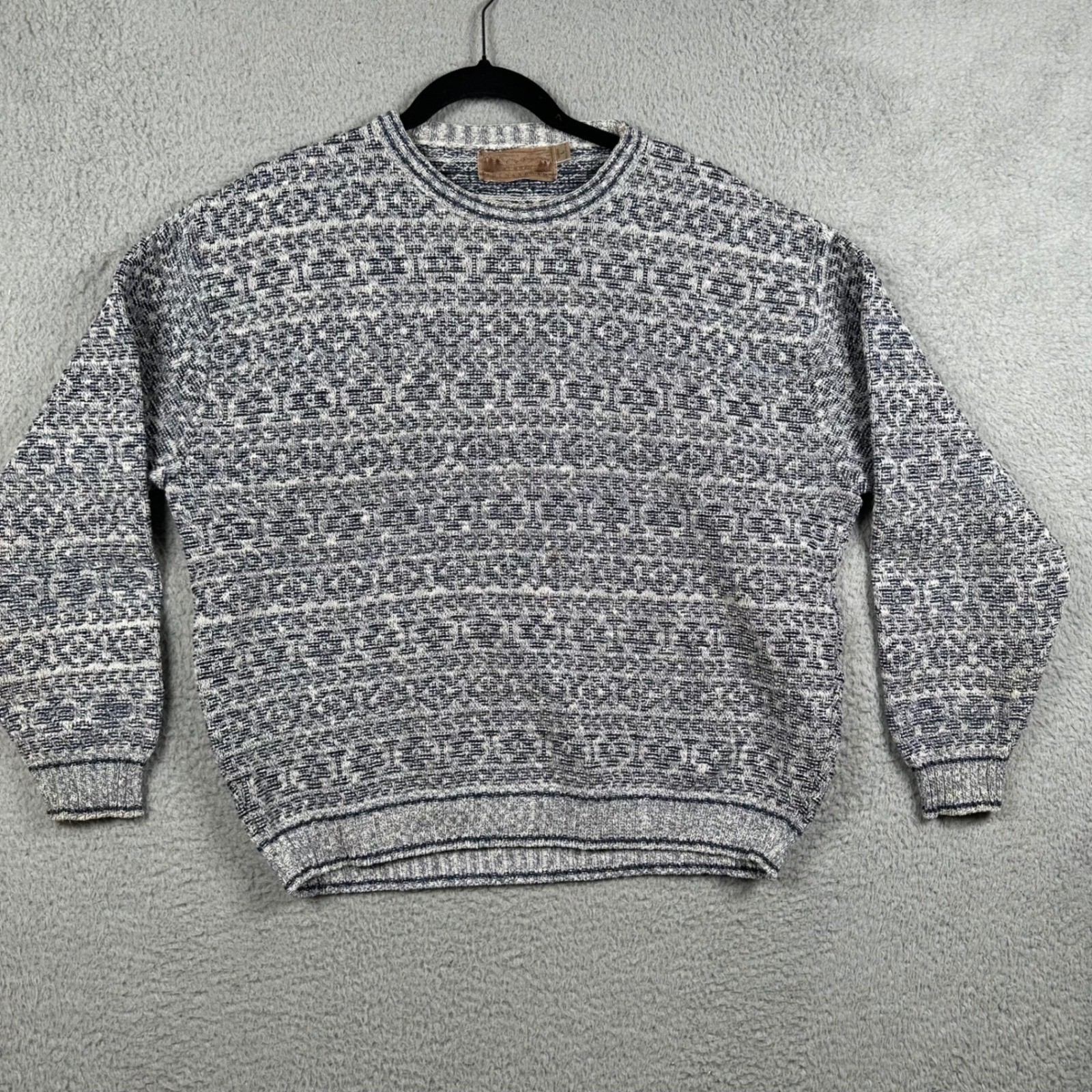 VTG Shenandoah Fair Isle Sweater Women’s Large Blue White Nordic Knit 90s USA
