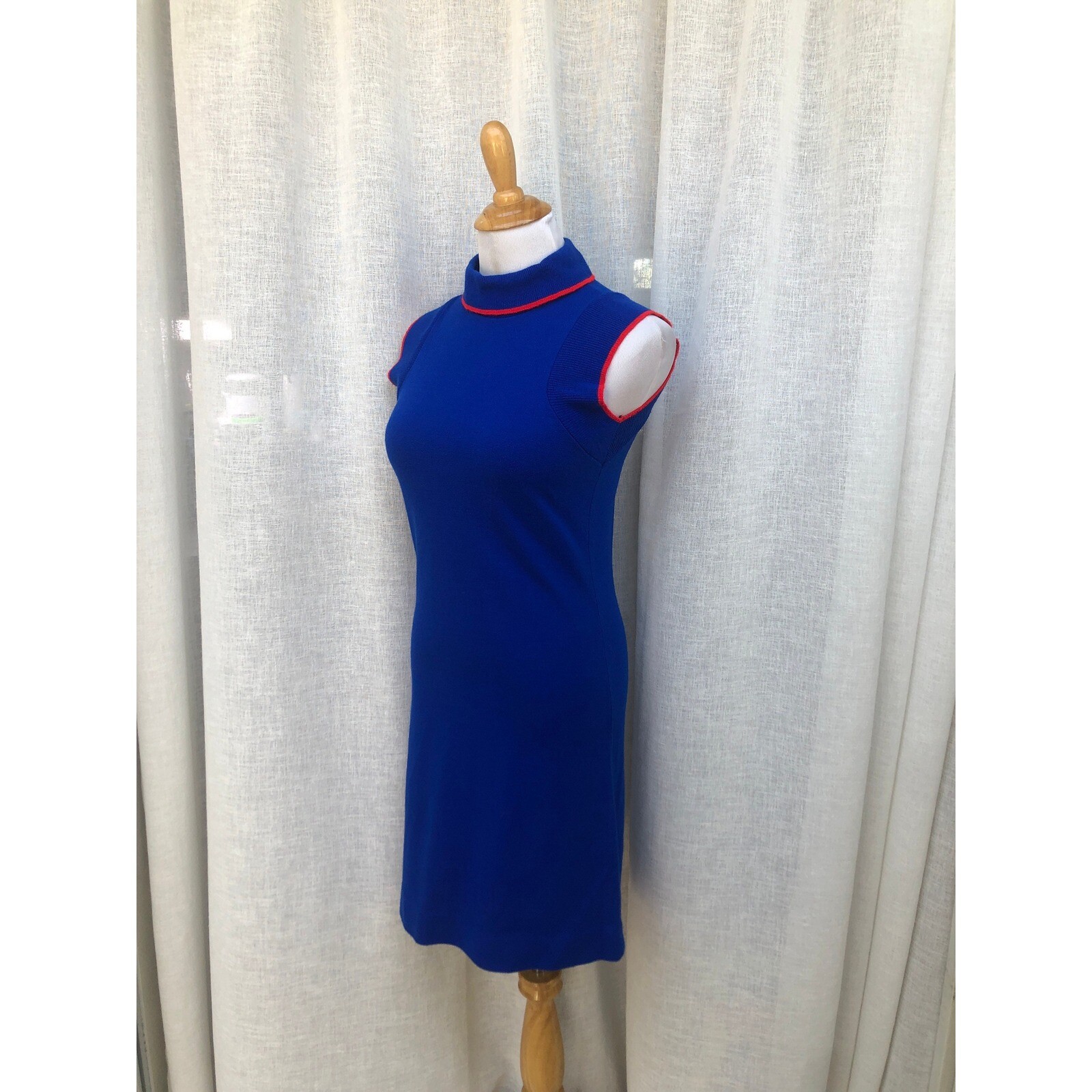 1960 Helen Whiting Sleeveless Blue With red knitted mini Dress
