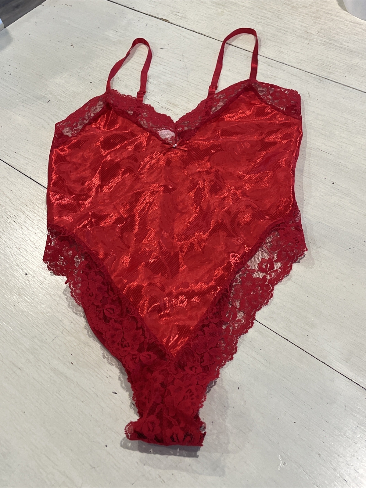 Intimate Moods body suit Women’s M Red vintage lingerie lace trim Romantic