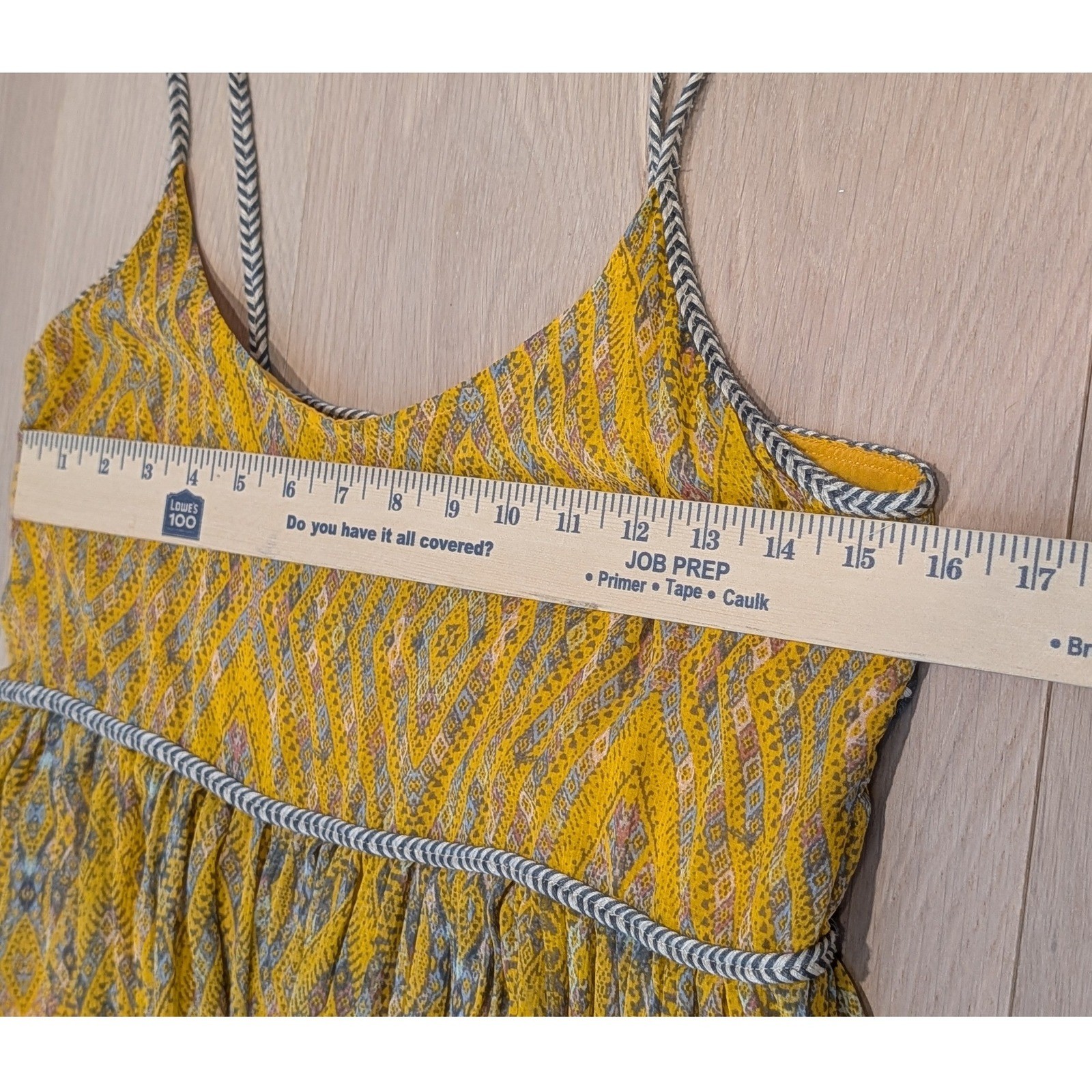 Free People Boho Yellow Geometric Mini Dress Braided Trim Small