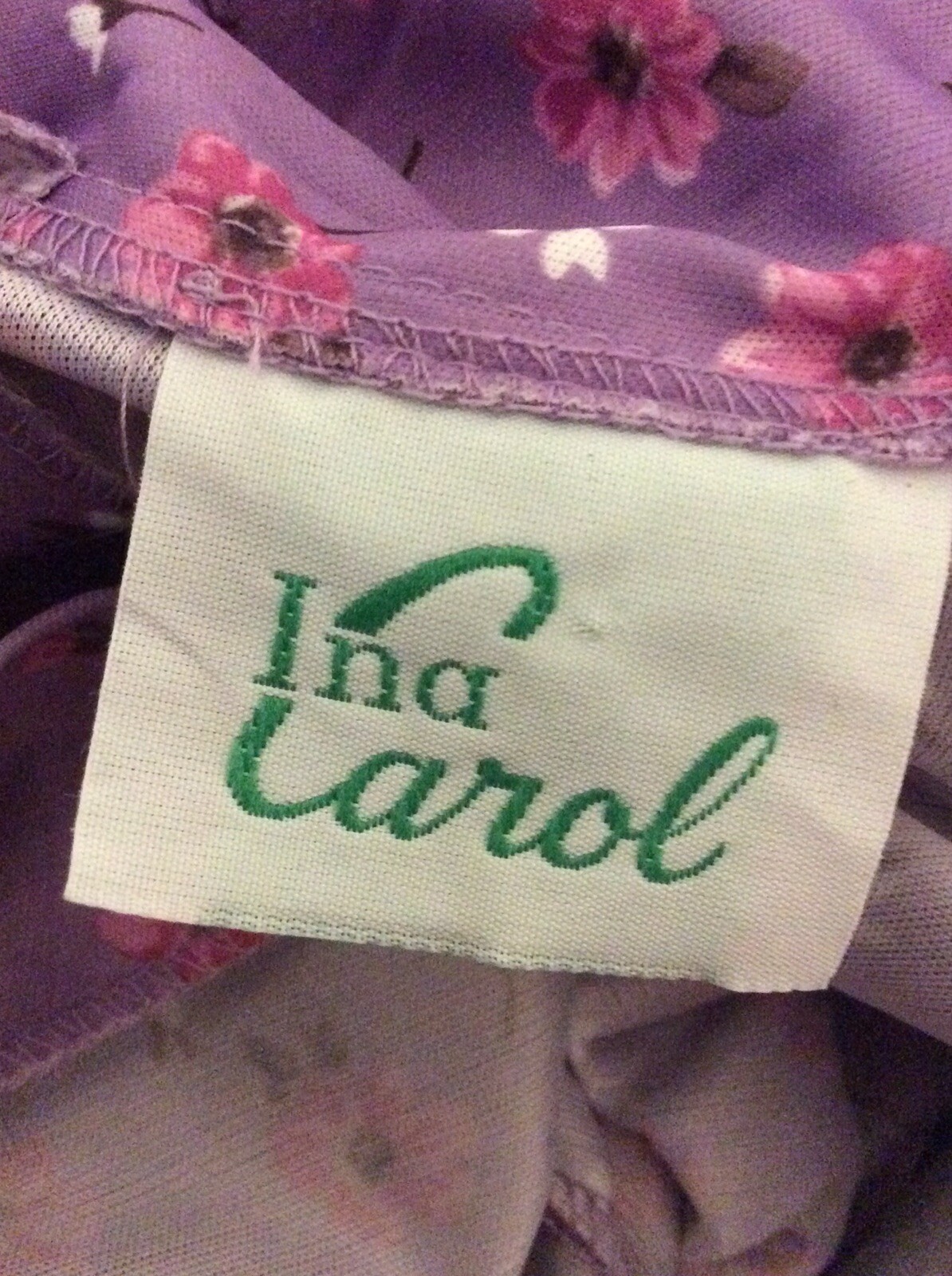 Vintage Ina Carol 3X Housedress Secretary Dress Lavendar With Pink Flowers