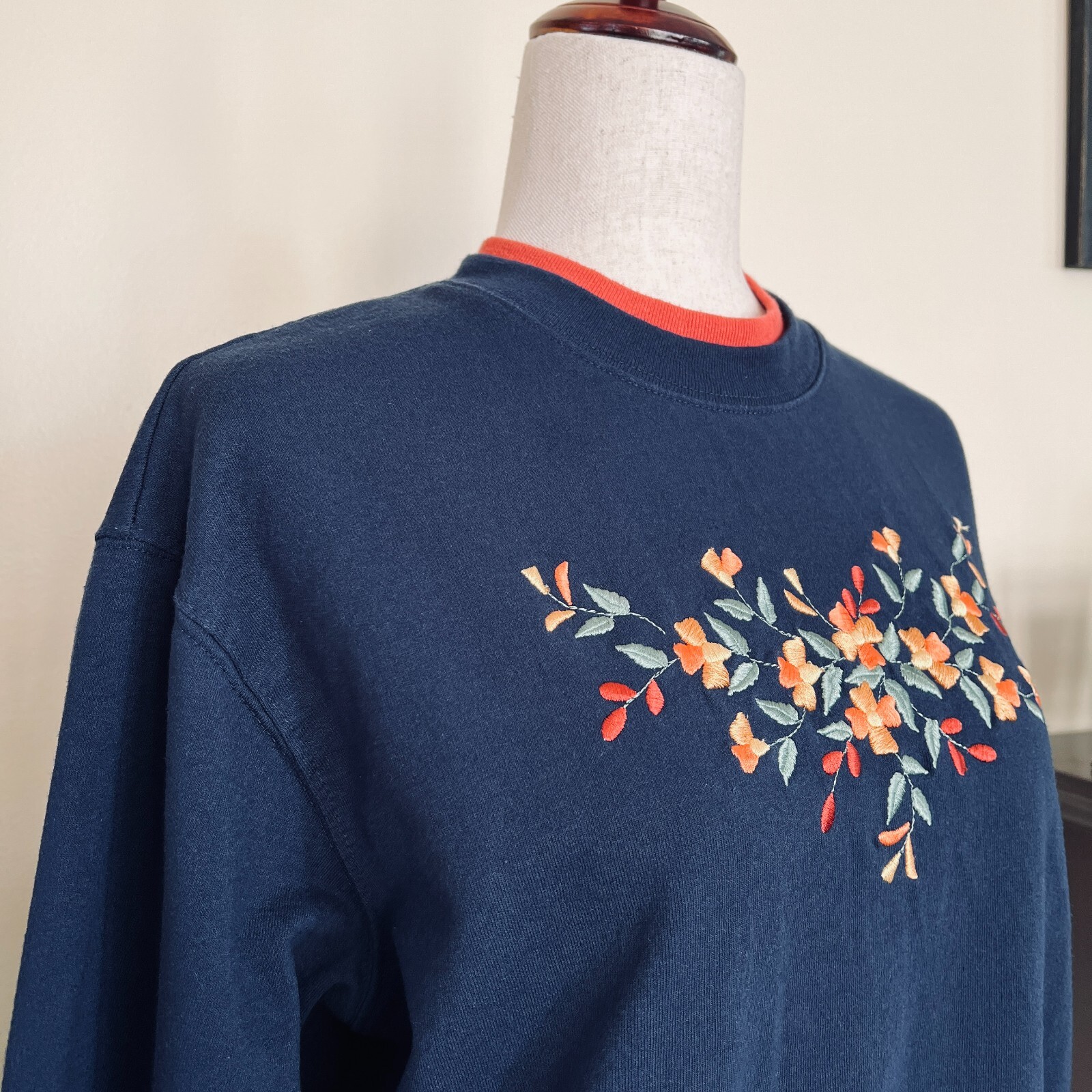 Top Stitch by Morning Sun Vintage Embroidered Autumn Sweatshirt Sz PM Grannycore