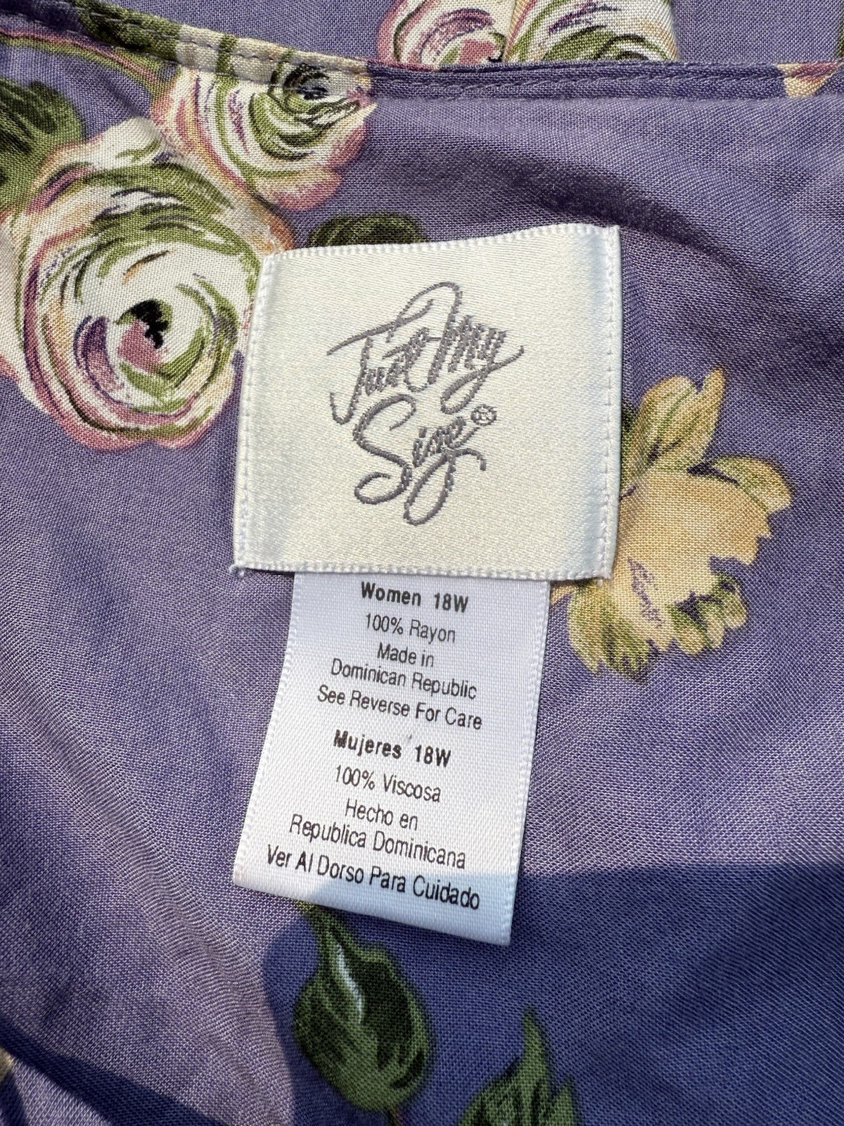 Vintage Just My Size Purple Cottage Dress With Adjustable Tie Waist Size 18W