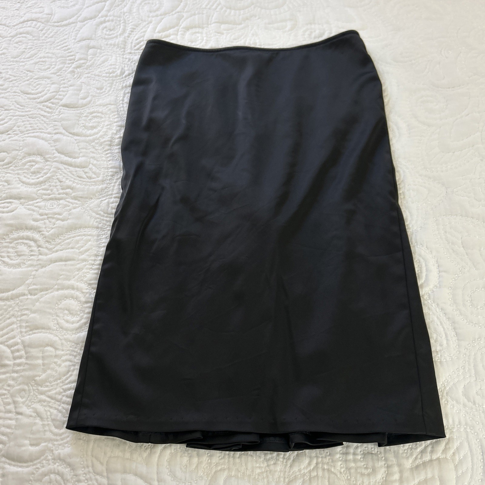 Vintage Narcisa Lang Skirt Women’s Size 12 Black Pencil Front Pleated Rear USA