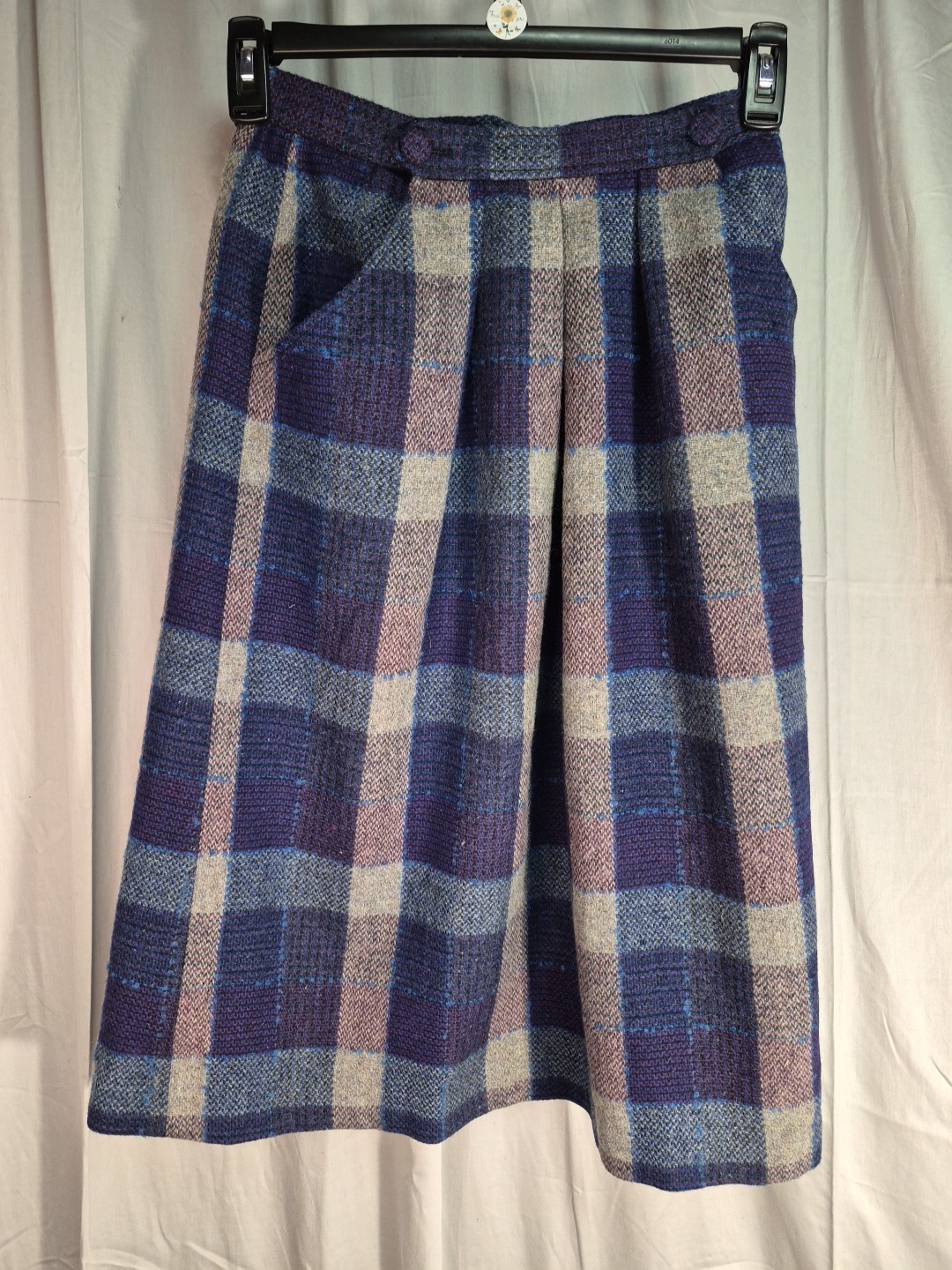 Vintage Plaid Wool Skirt Size 9/10 Purple/Blue 70s AVON FASHIONS Women’s 28″W