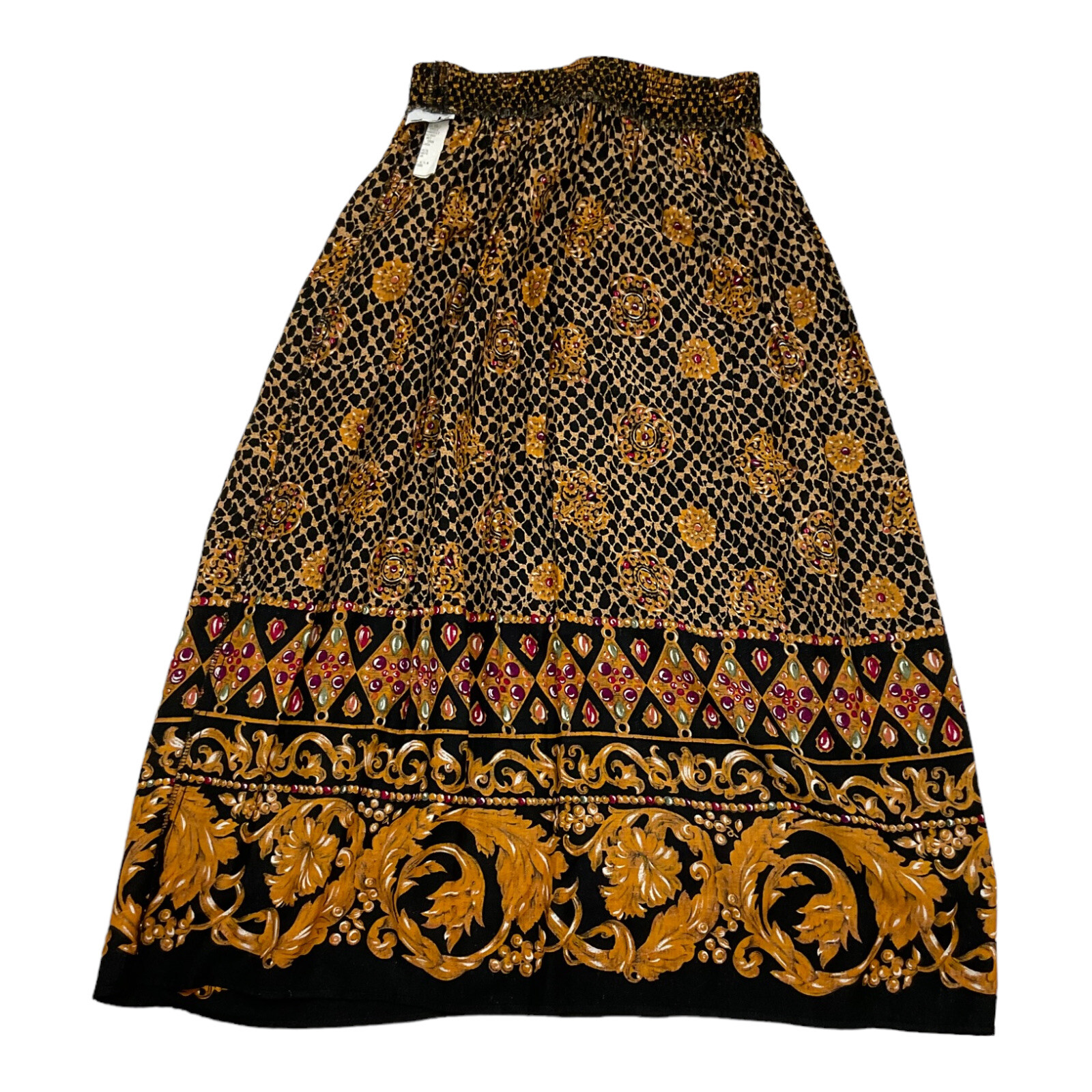 Touche L. A. Women’s Vintage Black Printed Midi Pleated Skirt Plus Size Medium.