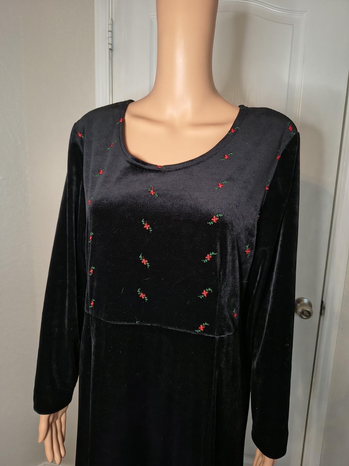 Vintage Cottagecore Farmhouse Cabincore Holiday Velvet Dress Size Approx L -D29