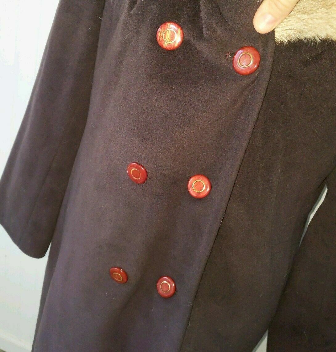 Vintage 1960’s Plum with Fox Fur Collar Winter Coat Soft Cashmere