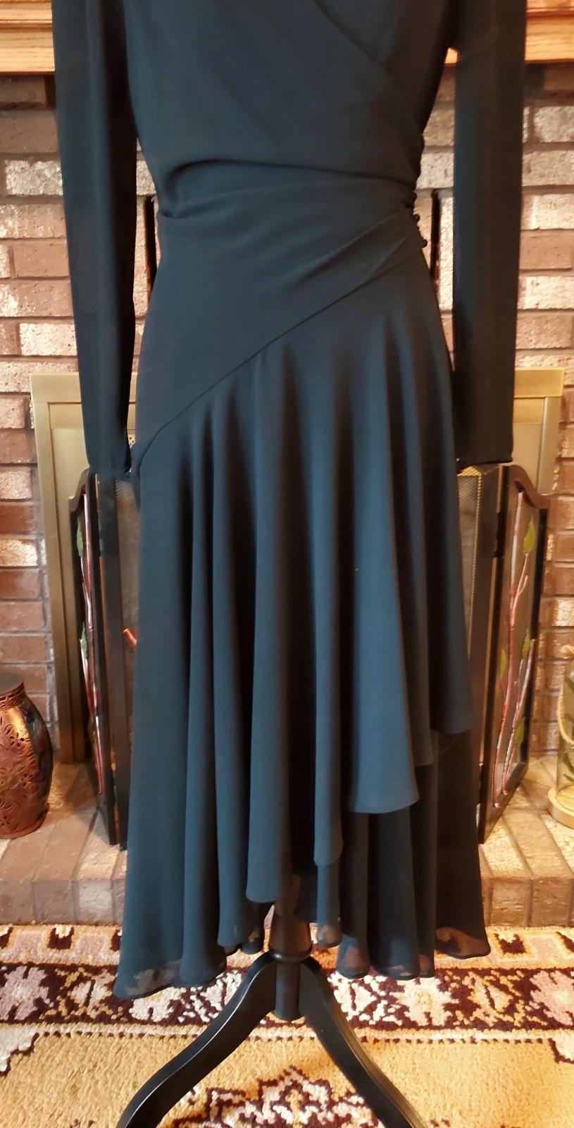 Vintage Casadei Black Beaded Ruched Asymmetrical Hem Wrap Cocktail Party Dress 6