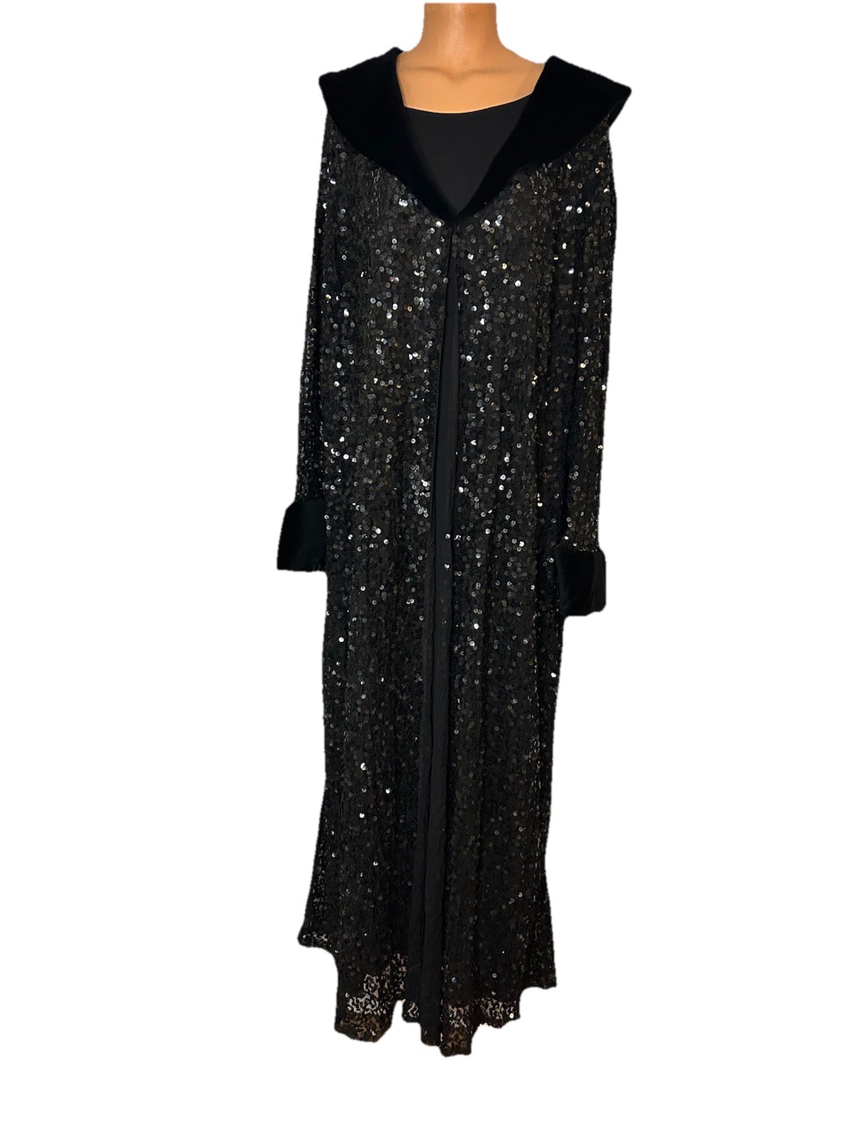Vtg Y2K Marina Bresler Long Maxi Dress Black Sequin Evening Duster Coat XXXXL