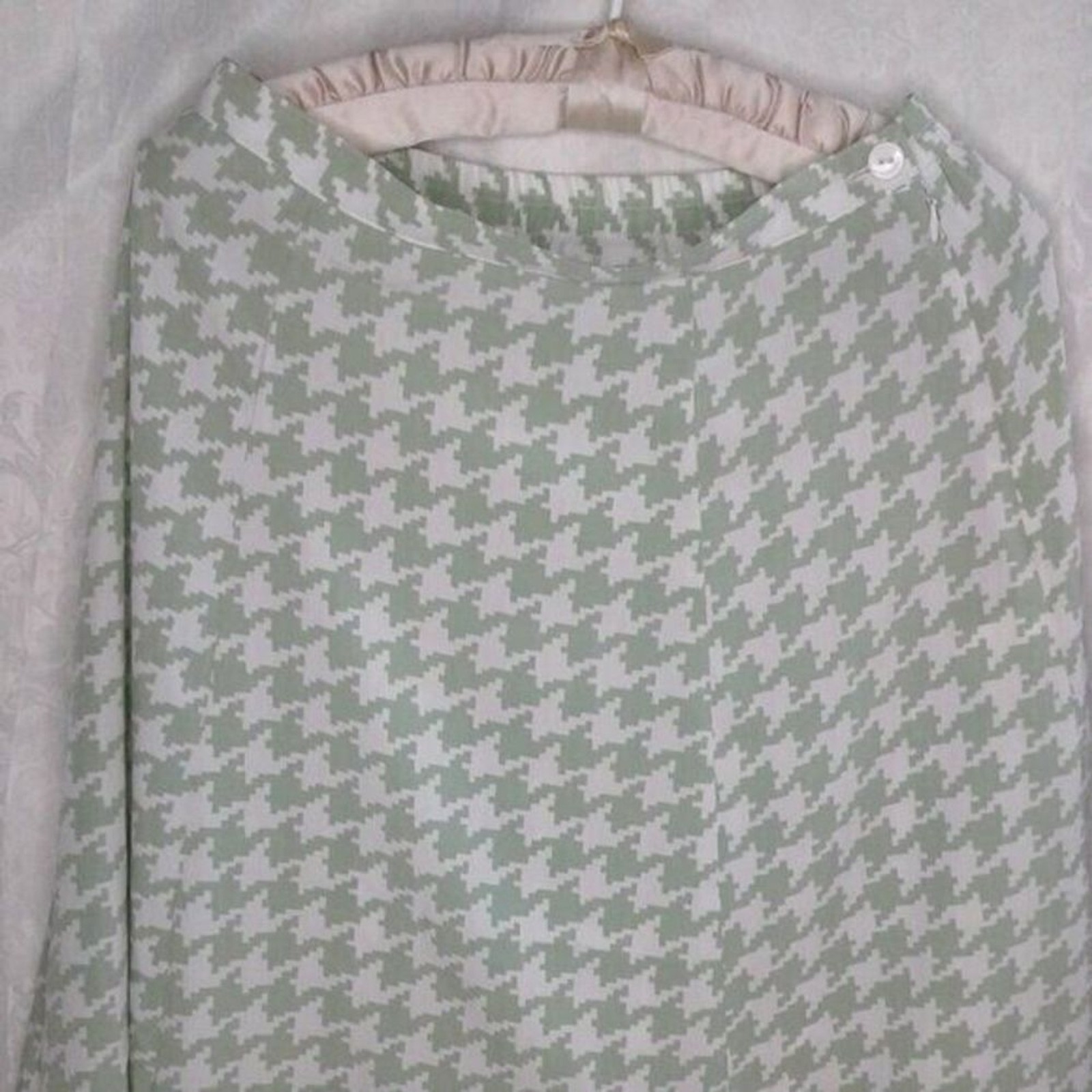 Leslie Fay Vintage Petite Small Midi Skirt Light Green & White Houndstooth