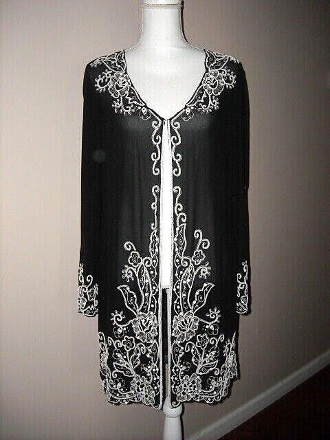 Vintage NWT Sheer Black White Beaded Long Open Top Size 4 Together (Spiegel)