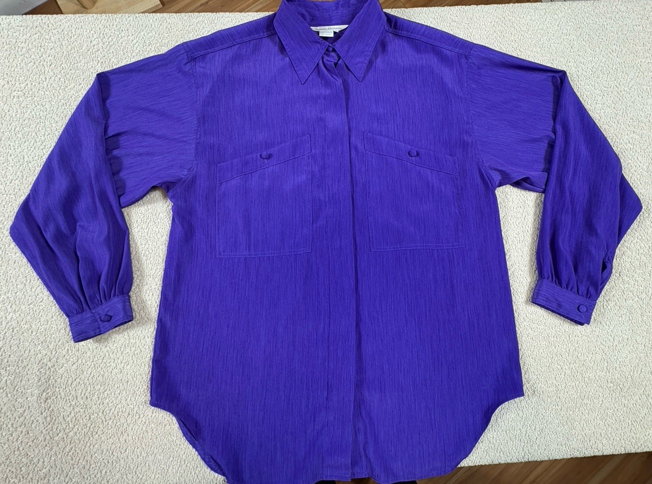 Vintage 80s Susan Hutton Purple Blouse 12 button up long sleeve pockets