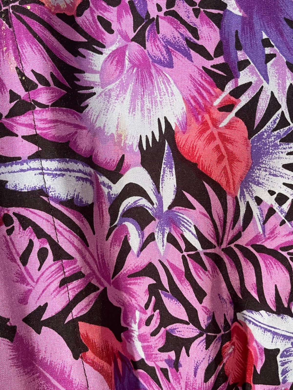 Vintage 80s Purple Dress Size XL 1980s Retro Tropical Floral Rayon Shirt Waist