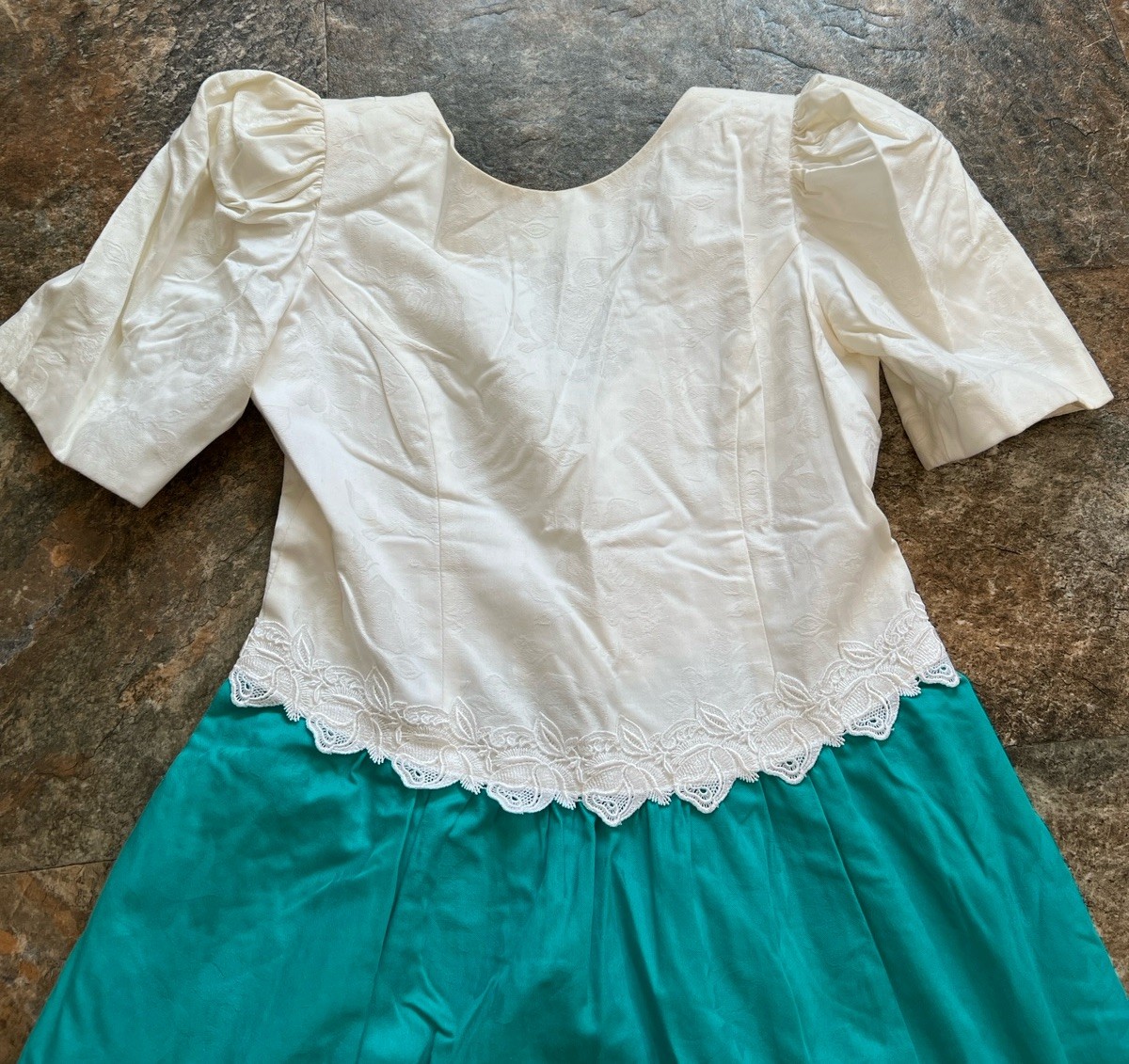 Vintage Lanz Originals Ivory Green Floral Dress Made In USA Women’s Size 12