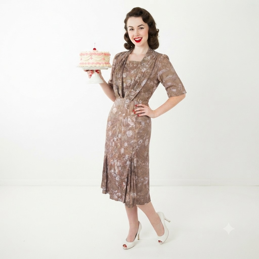Floral 50s Rayon Dress Ladies L Dorothy Wales Pinup Bombshell Housewife Day Myer