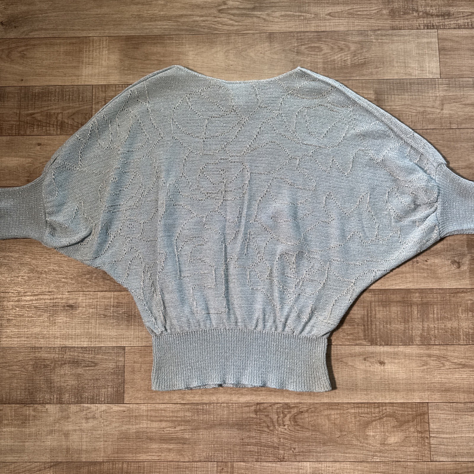 Vivanti Vintage 2 Piece Knit Set Dolman Blouse And Skirt Blue Glitter