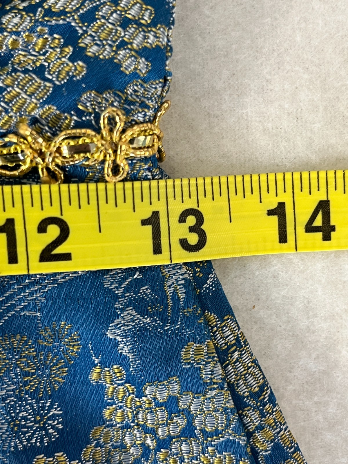 Vintage 50s Gold Jacquard Brocade Dress Womens S Blue Cocktail Talon Zip