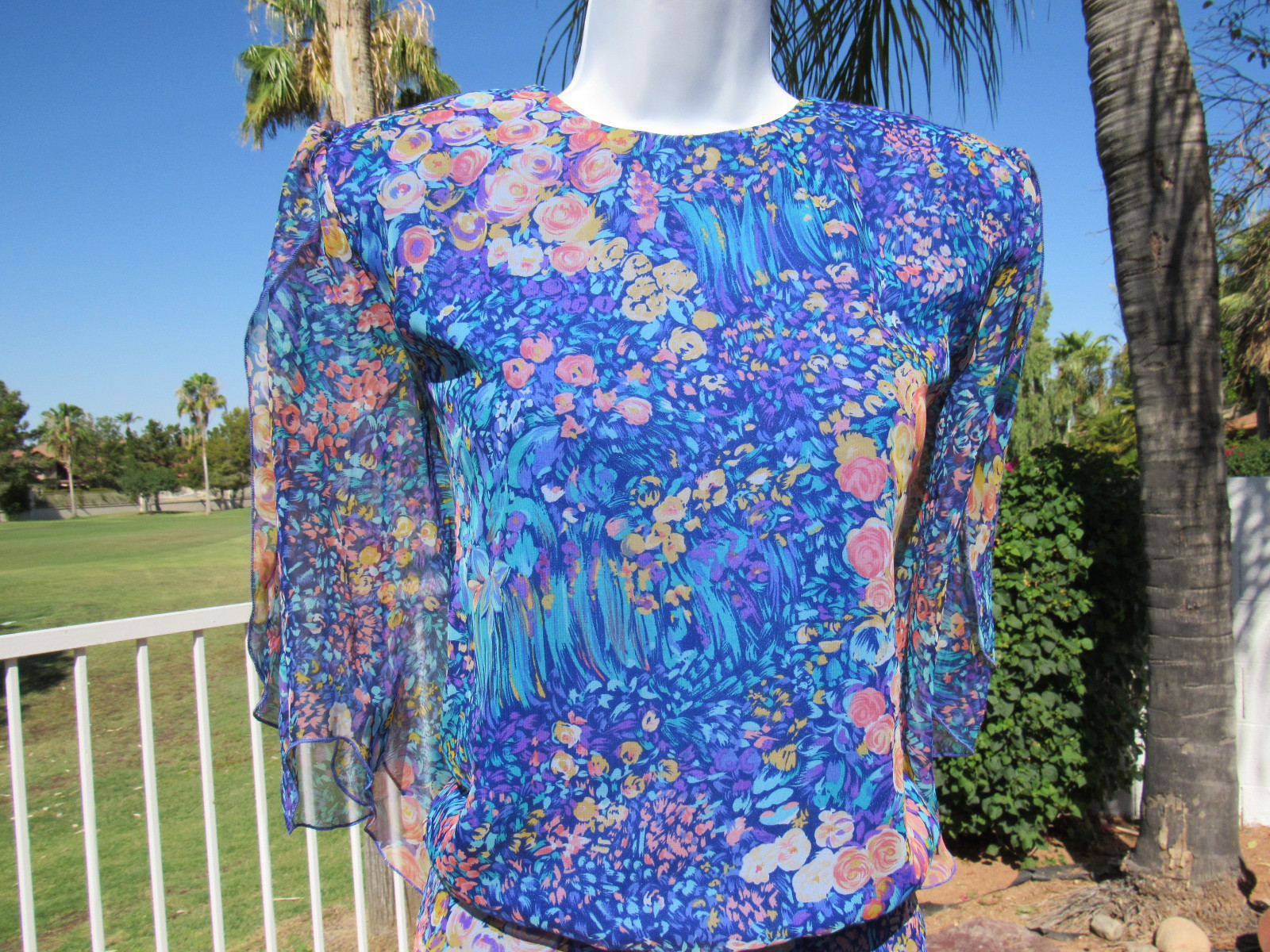 VTG 1980s 90s SIASIA NEW YORK FLORAL SKIRT & TOP SIZE SMALL POLYESTER SPLIT ARMS