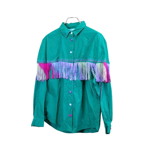 1970-1980s Vintage Fringe Western Shirt Women’s Long sleeves Green