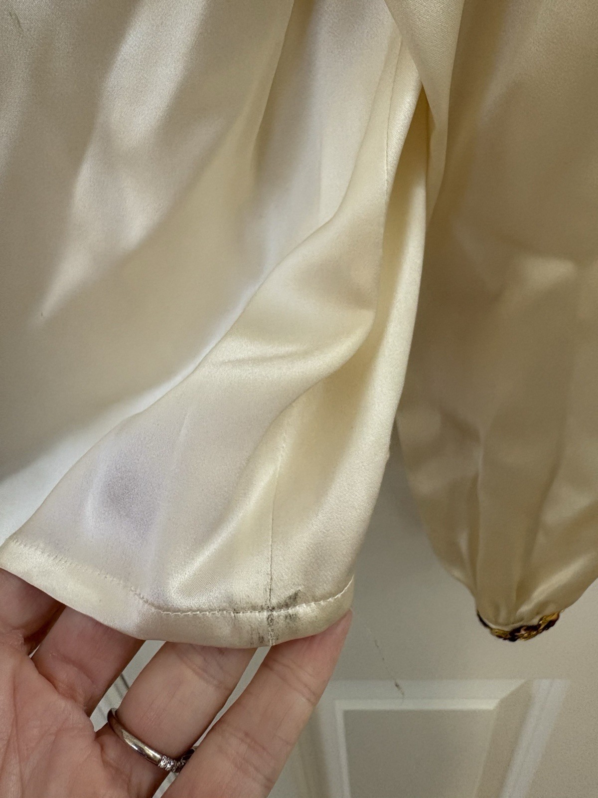 Vintage Maggy London 100% Silk Sequin Blouse Button Up Champagne Color M/L