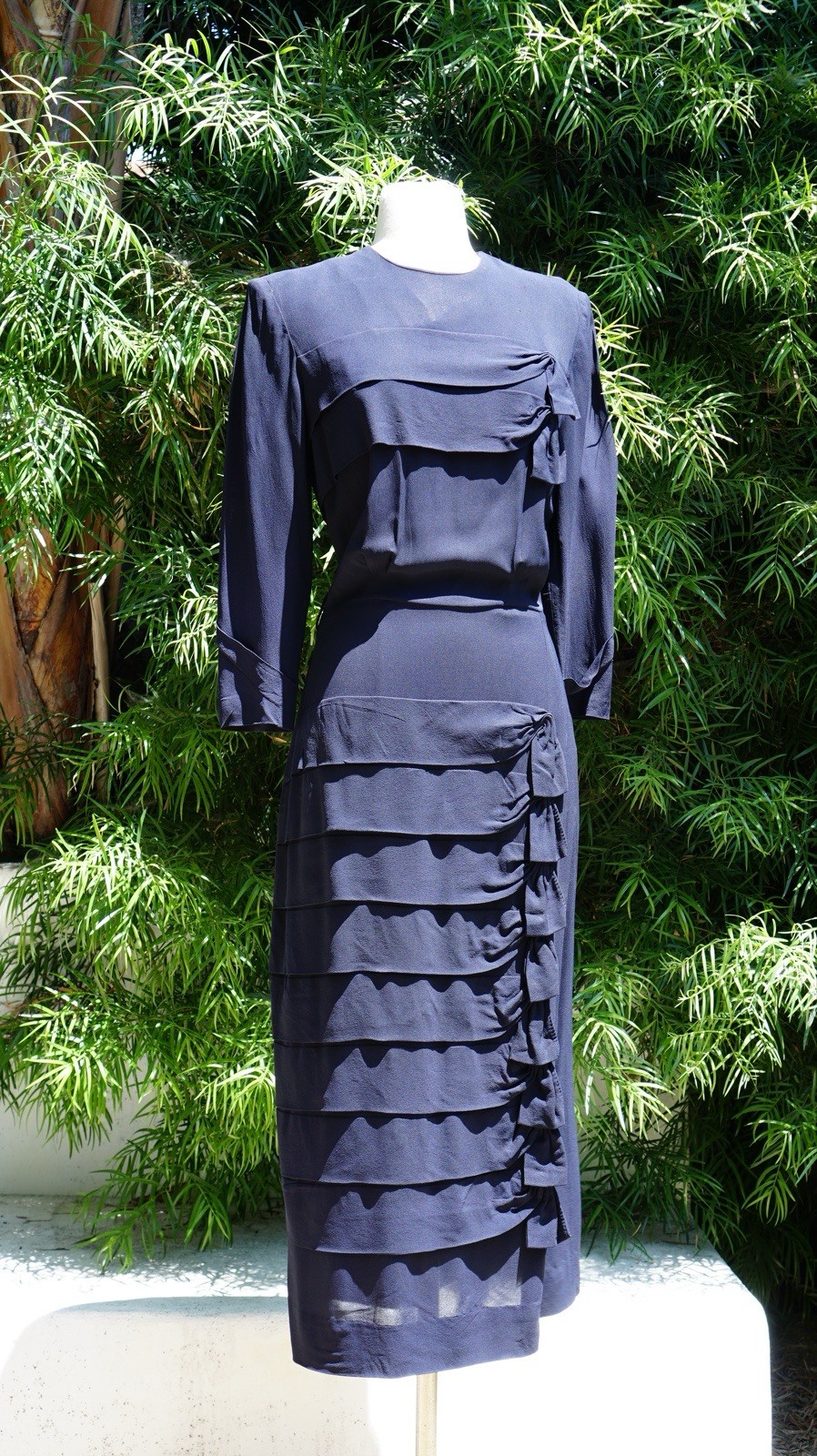Vtg 1940s Navy Blue Rayon Crepe Dress Le Roy M