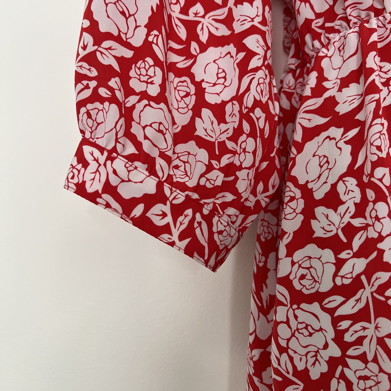 Vintage 80s Dress Sz 8 by Hana Sung Floral Red Color Padded Shoulders Classy