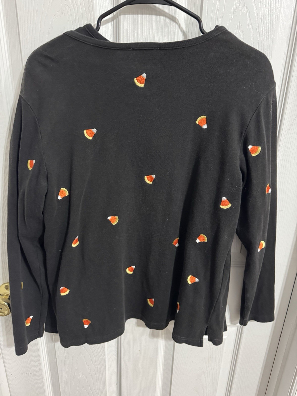 Vtg. Quaker Factory Women’s Medium 2-peice Halloween Candy Corn Embroidery Se