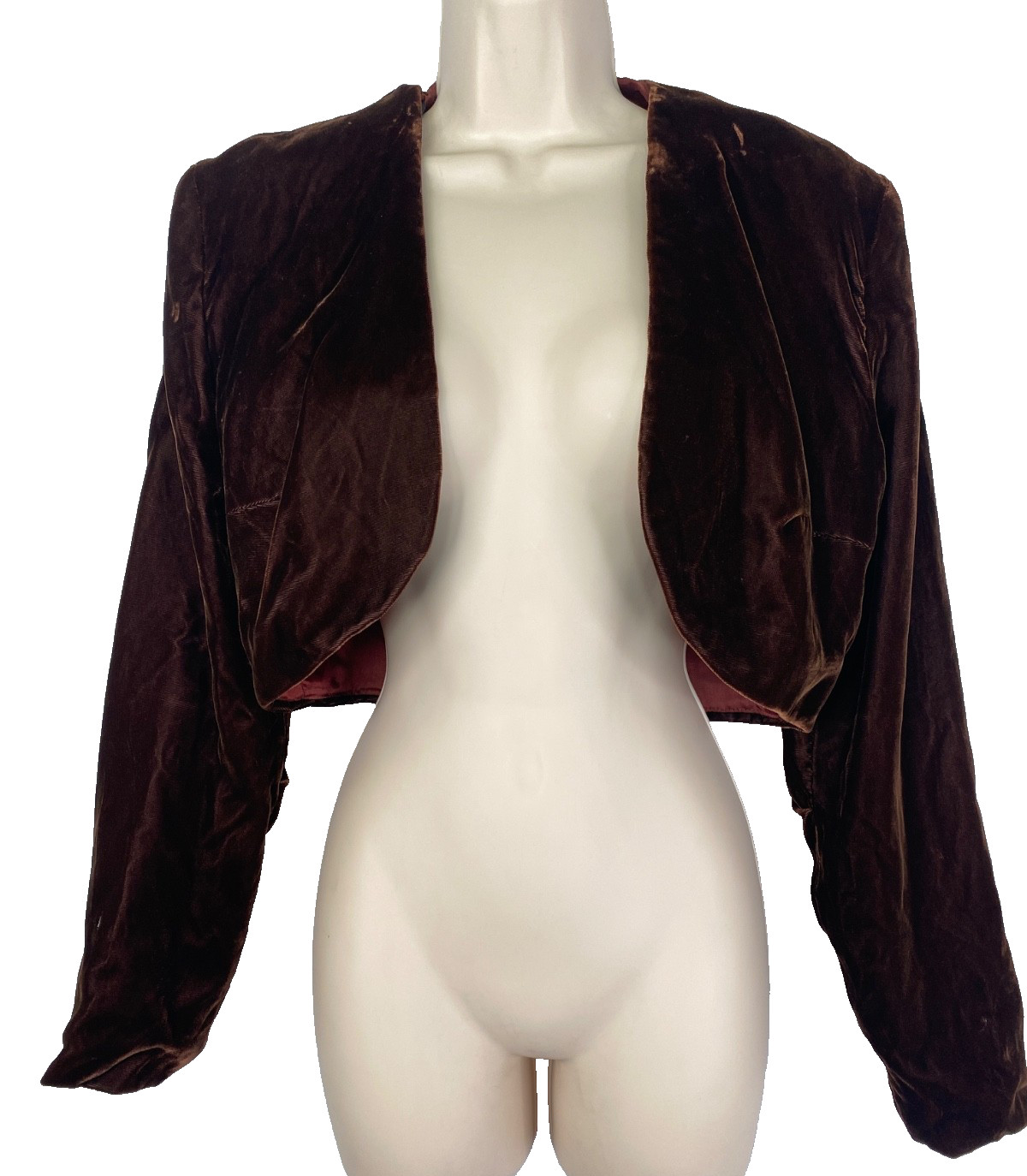 Vintage 1990s dark brown velvet bolero M jacket open front cropped long sleeve
