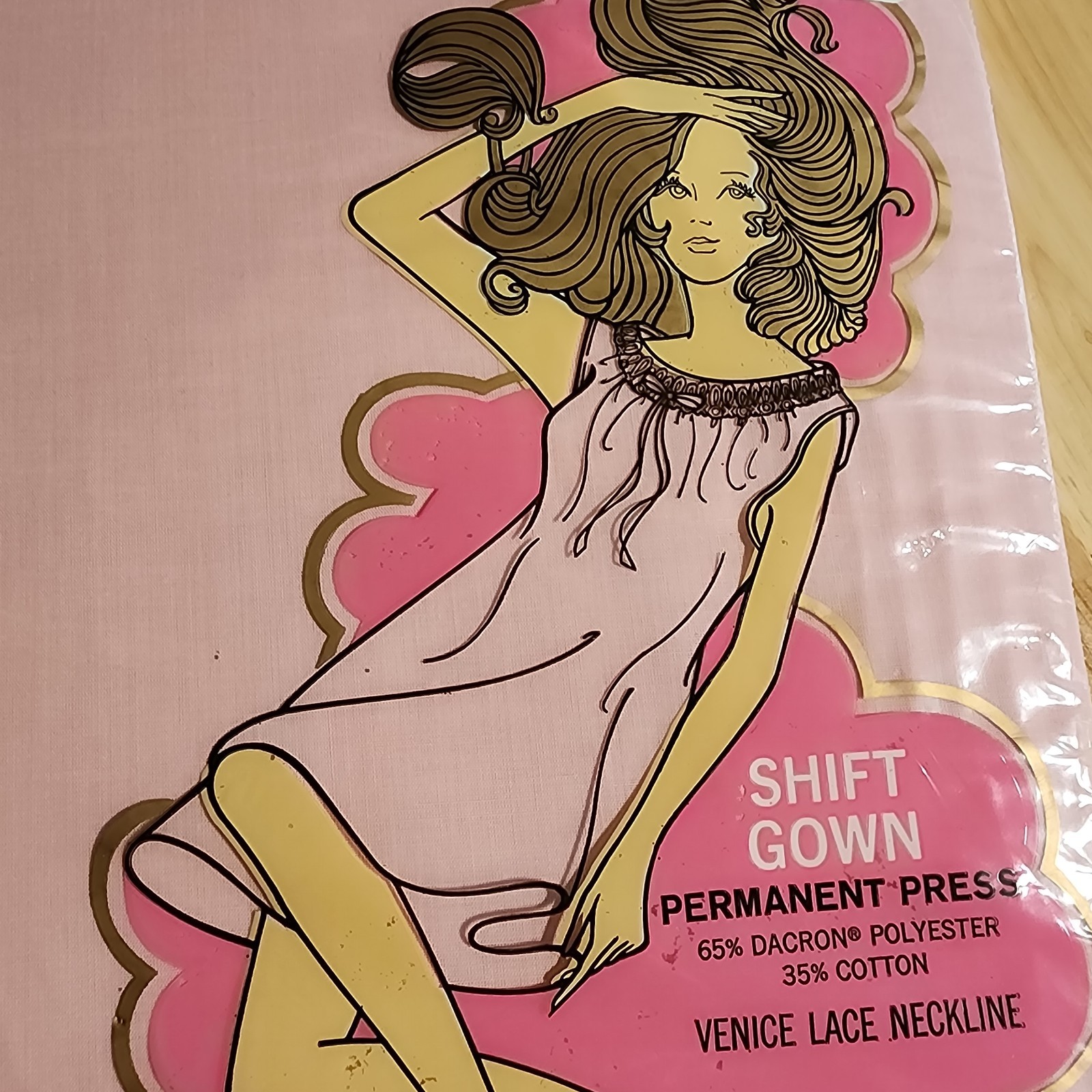 Vintage NOS Grants Womens Nightgown Pink Shift Venetian Lace Sz S Deadstock
