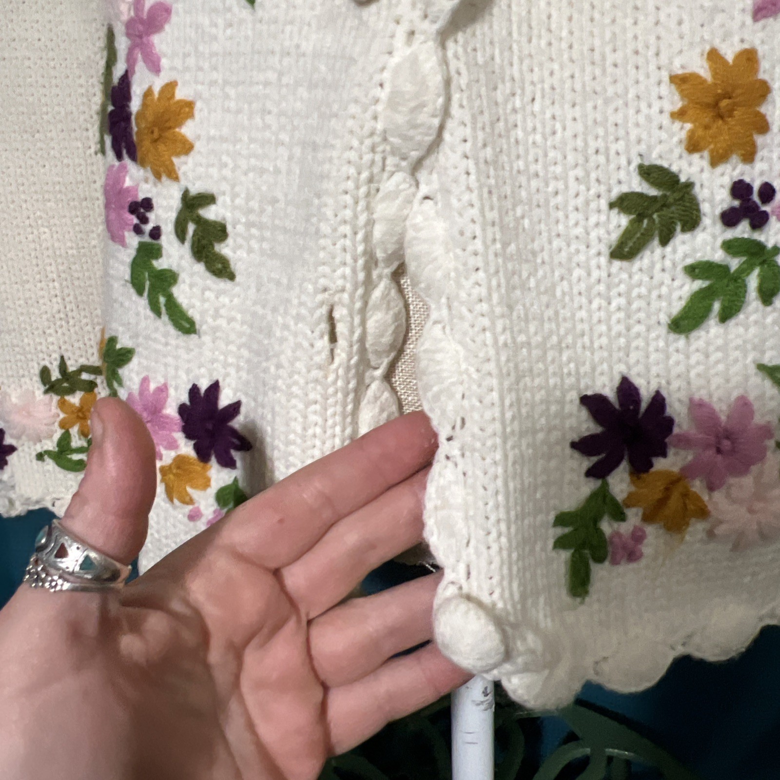 Vintage Embroidered Cardigan Sweater Floral. PLEASE READ DESCRIPTION. Needs TLC