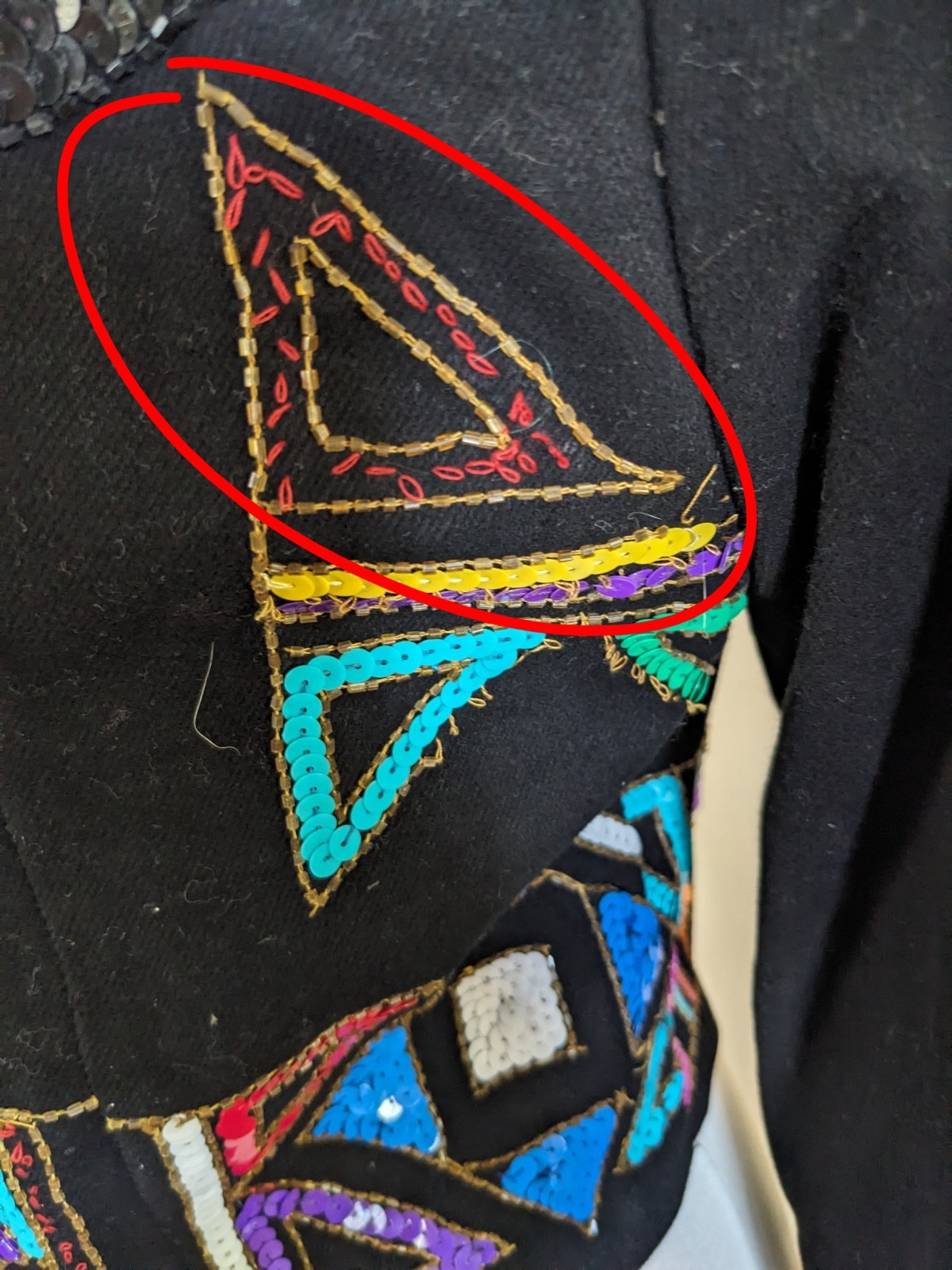 Vintage 1980s Modi Sequin Geometric Blazer Sz S Aztec Tribal Cotton Blend Jacket