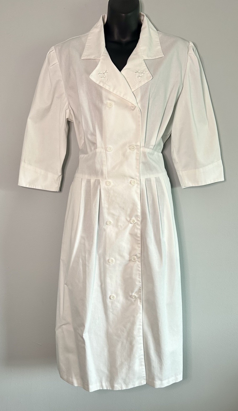 Vintage Prima by Barco White Nurse Dress Uniform Double Breasted Buttons Sz L