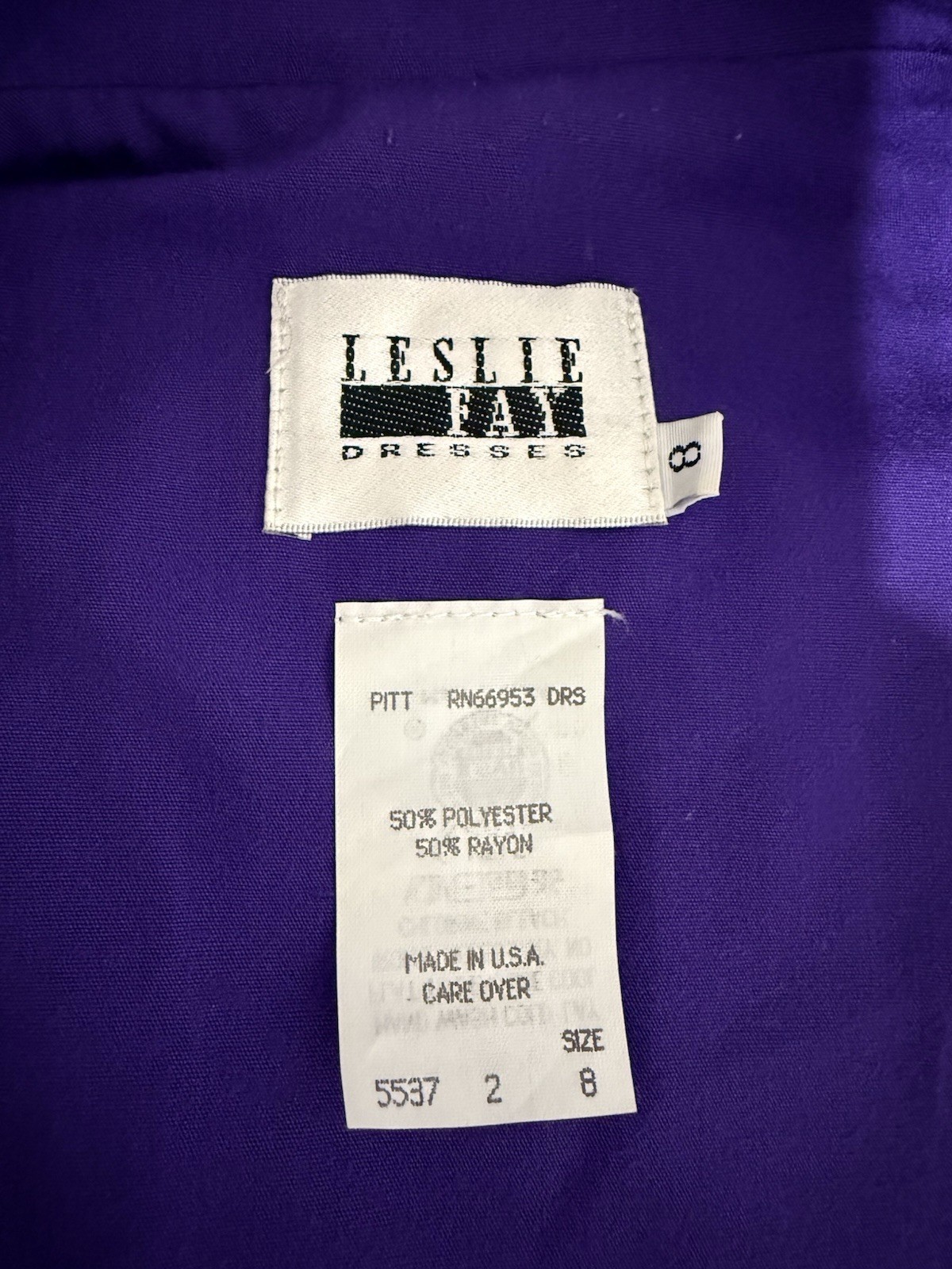 Vintage 80s Leslie Fay Purple Power Dress Gold Button Midi USA Womens 8