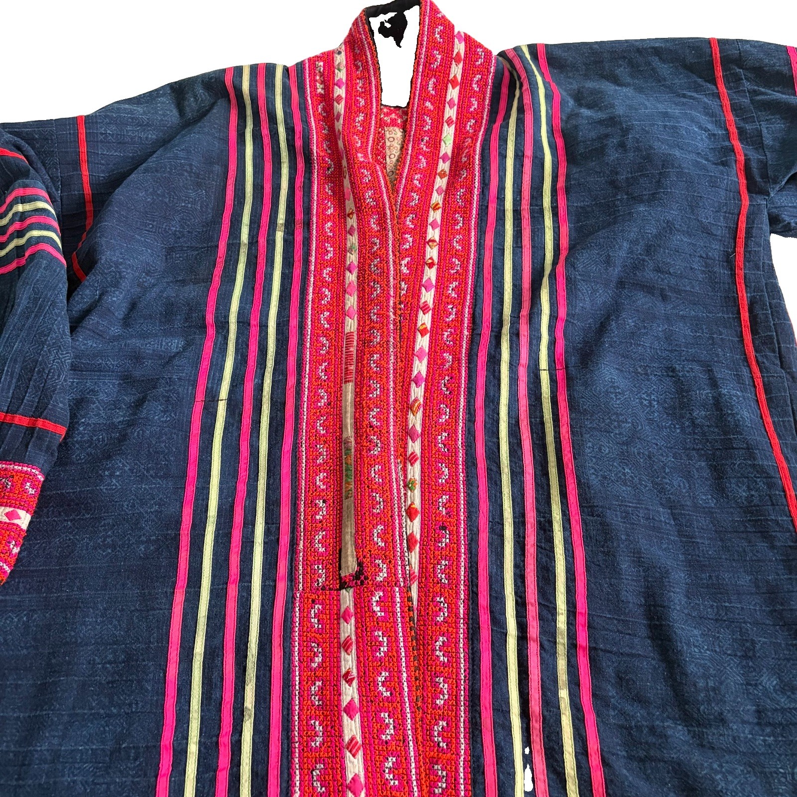 Vintage Hmong Style Embroidered Boho Jacket Art To Wear Festival Hippie One Size