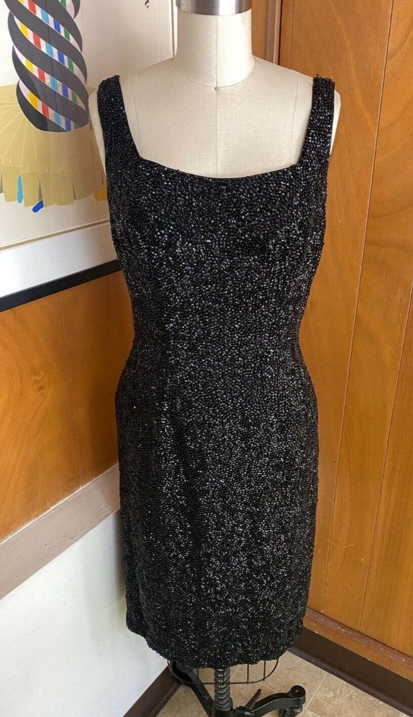 VTG sparkly heavily beaded Sequin Dress S 4 6 sleeveless sexy bodycon low back