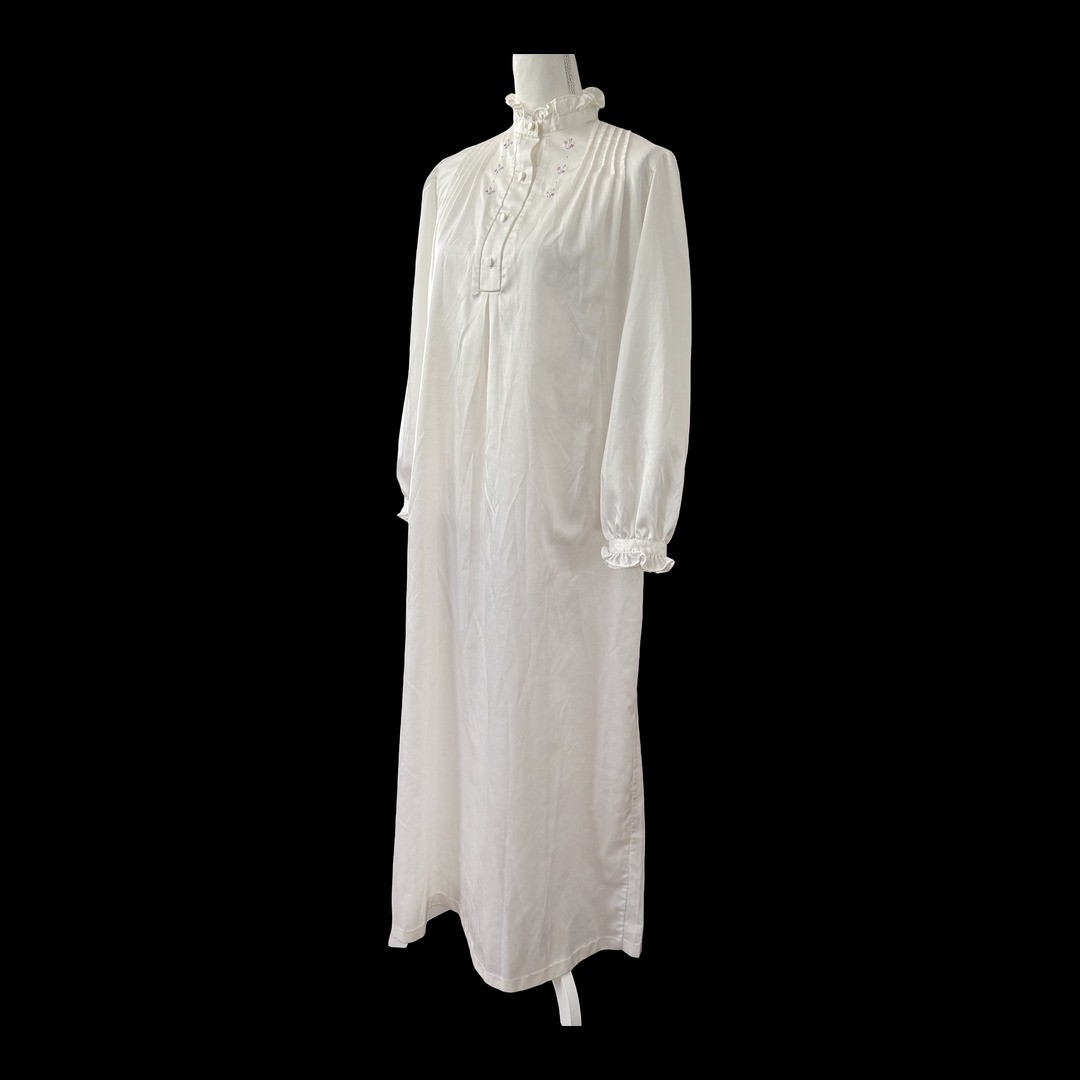 Jodie Arden Vintage Nightgown White Floral Embroidered Long Sleeve Womens L