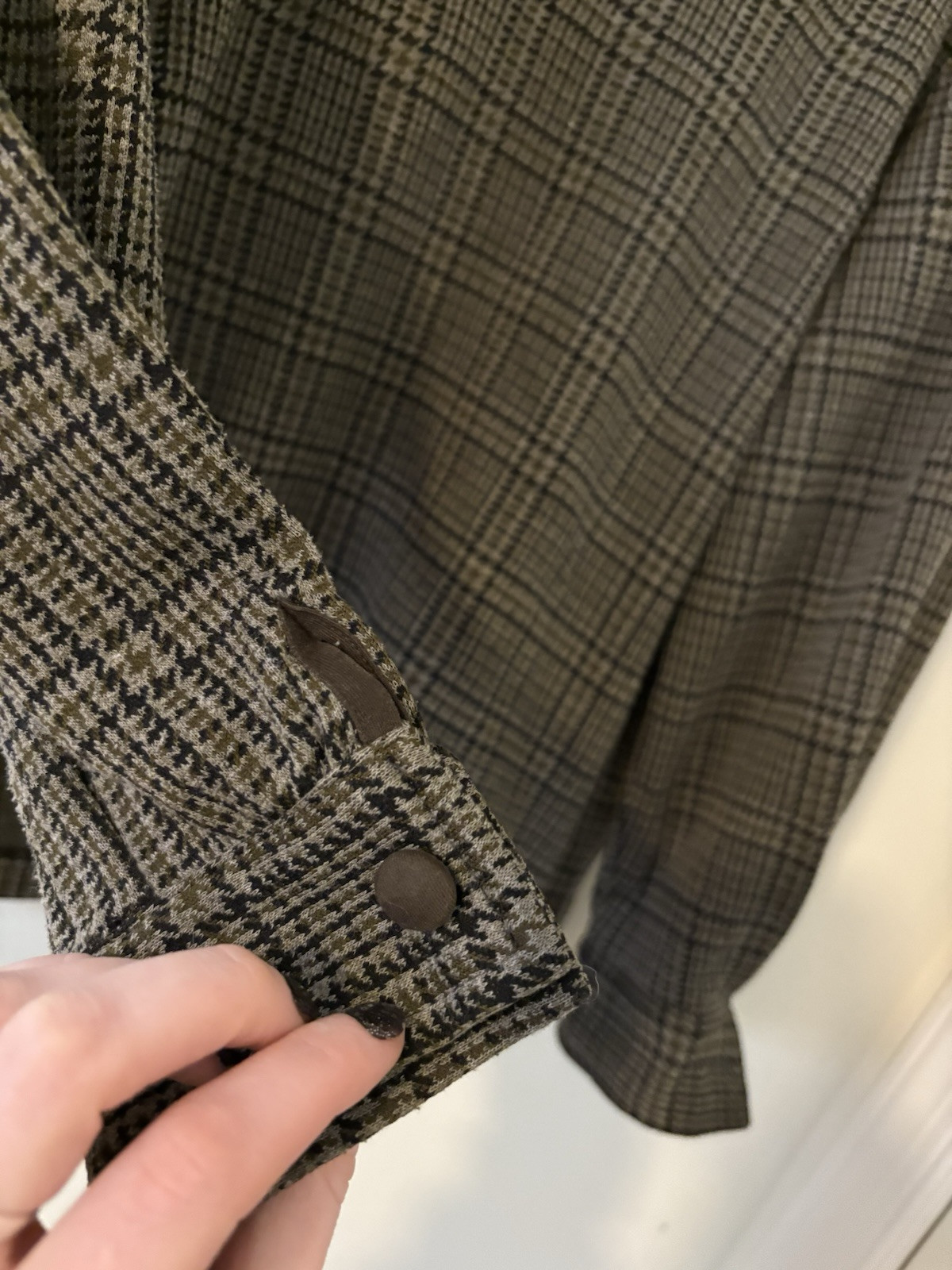 Vintage 1980s Brownstone Studio New York Collared Blouse Brown Plaid Petite S