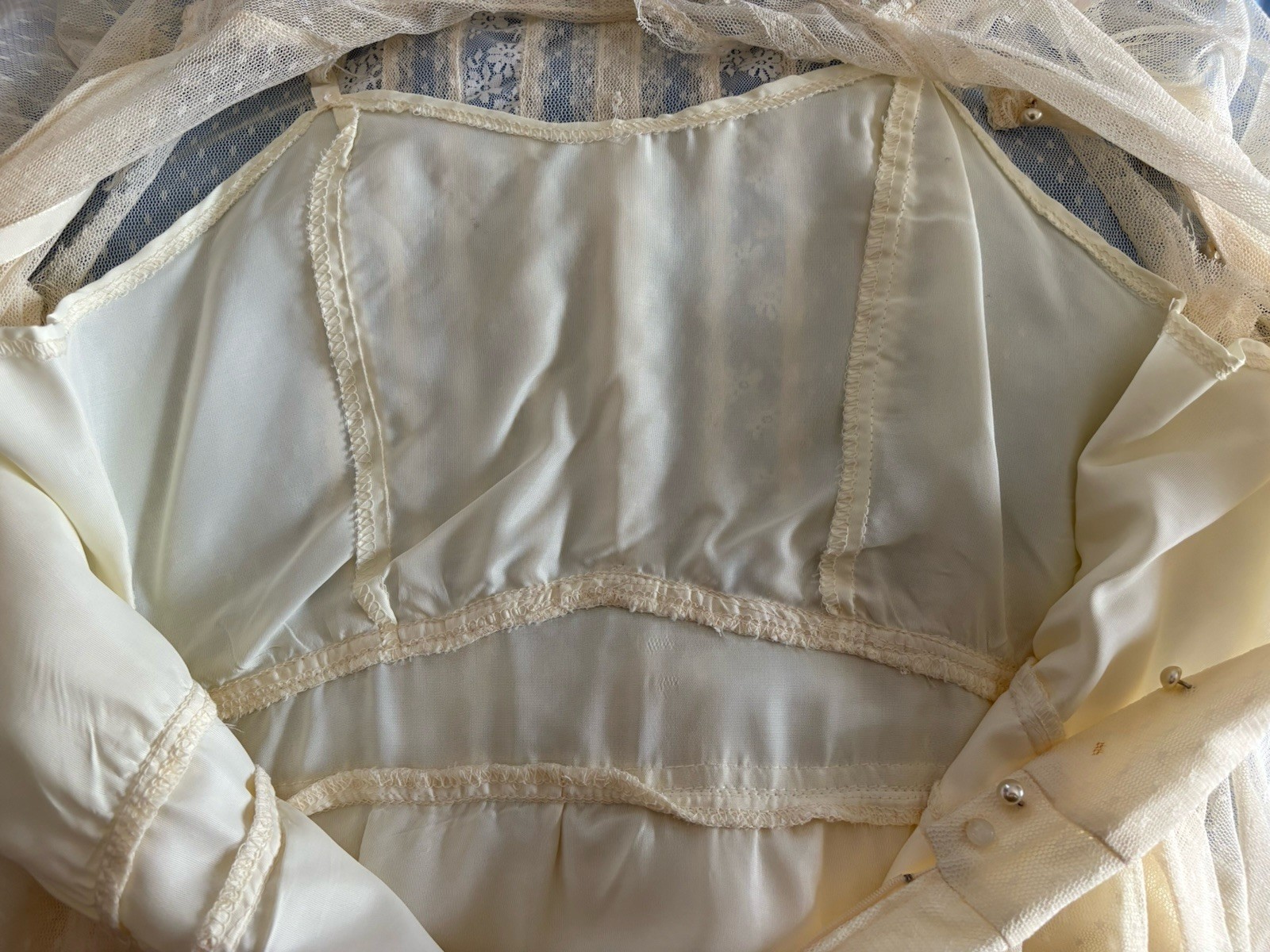 Vtg Swiss Dot Lace Edwardian Prairie Romantic Ivory WEDDING GOWN Handmade