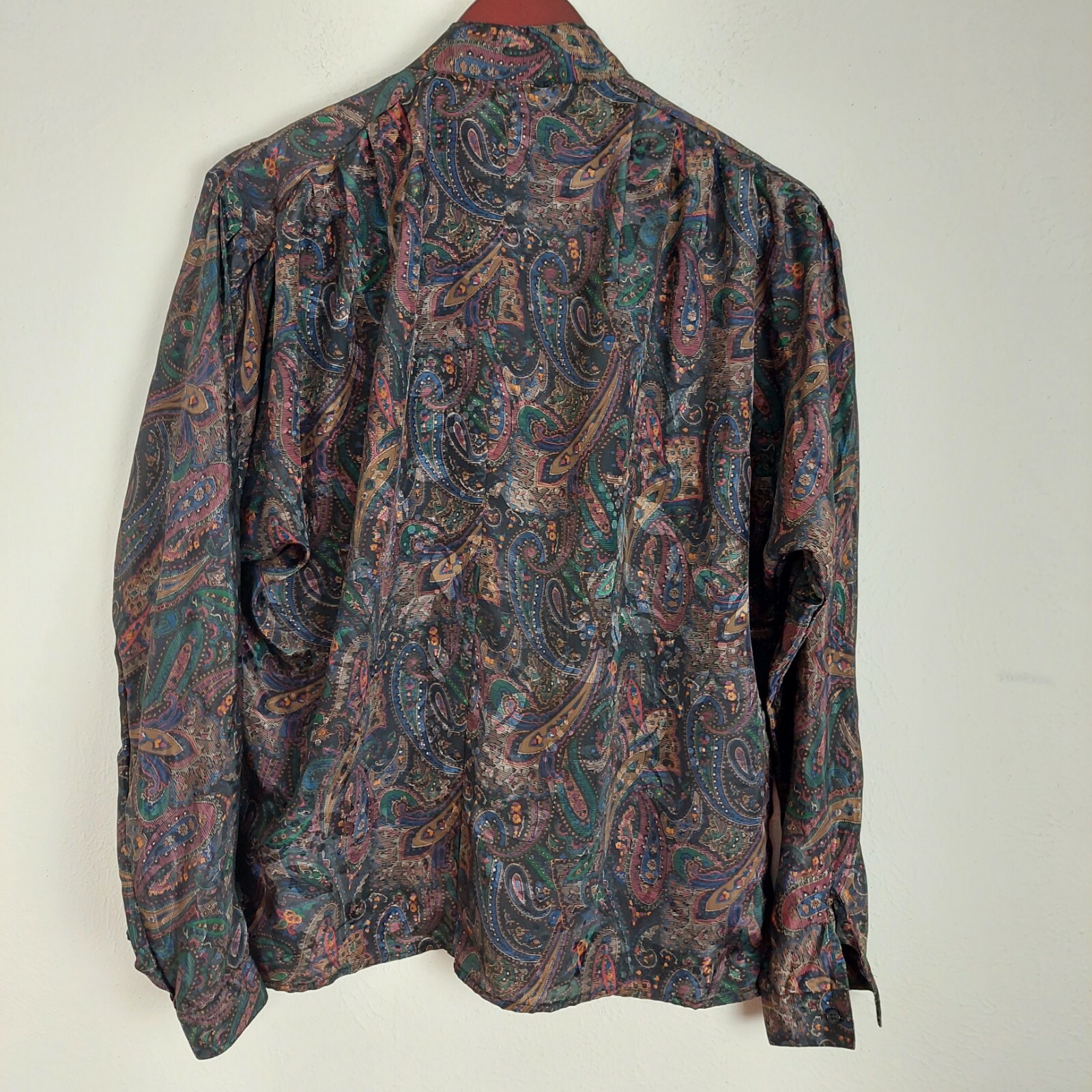 Regina Porter Vintage Paisley Pleated Sleeve Button Down Blouse Size S 70’s 80’s