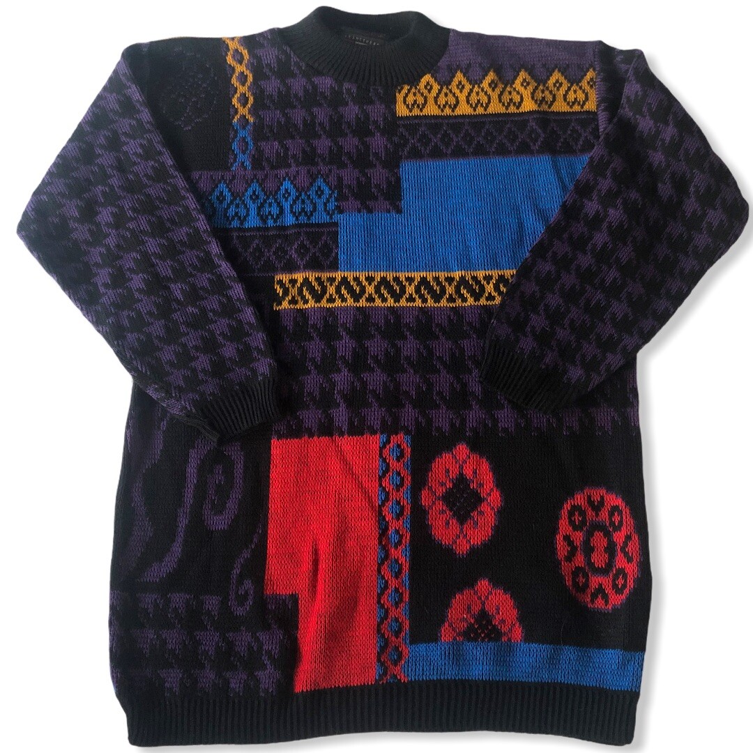 Vintage 80s 90s Vaporwave Abstract Sweater Colorful Kitsch Sz Med Oversized