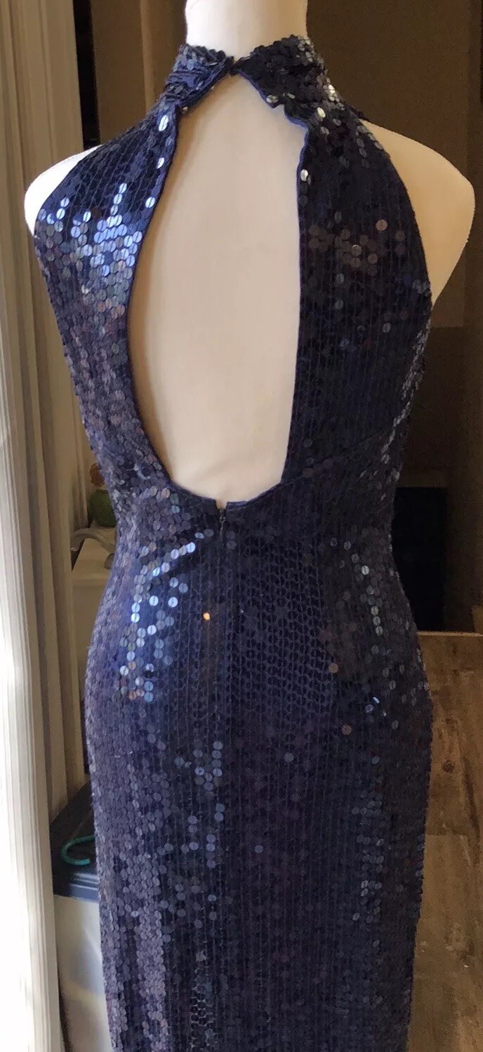 Lillie Rubin Exclusive Heavy Blue Mermaid Shimmer Sequin Beaded Dress VTG Size 2