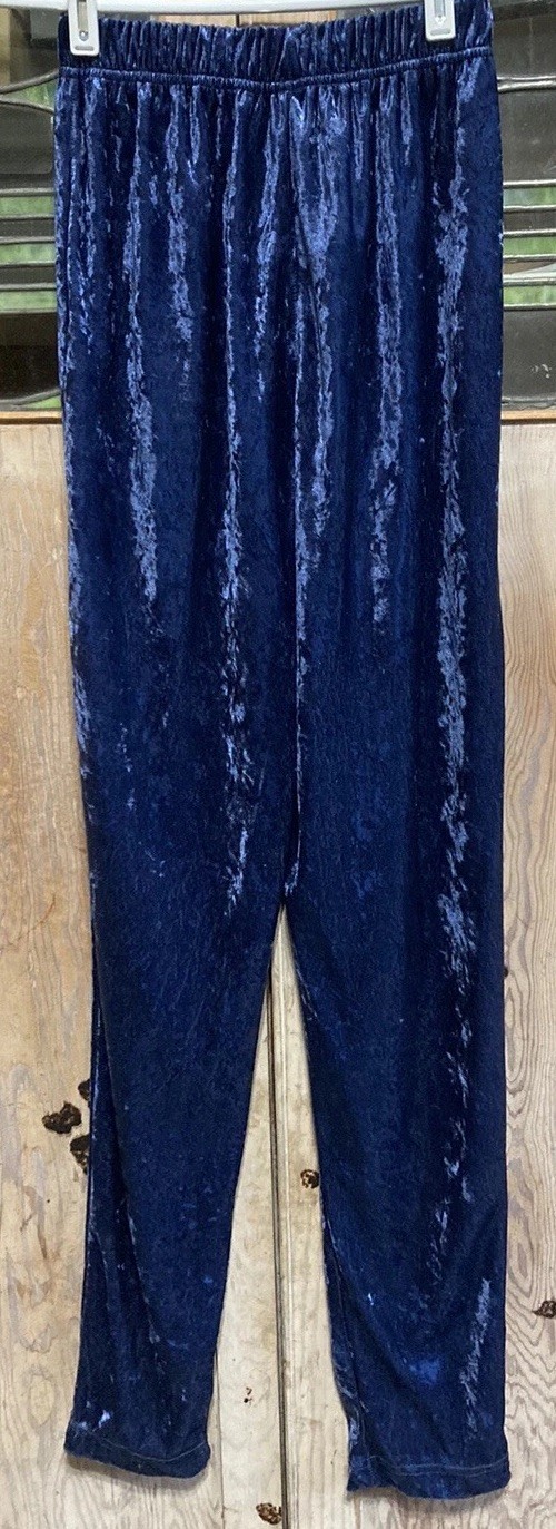 80’s Vintage Crushed Velvet Dark Blue Slim Soft Pants Elastic Waist EUC