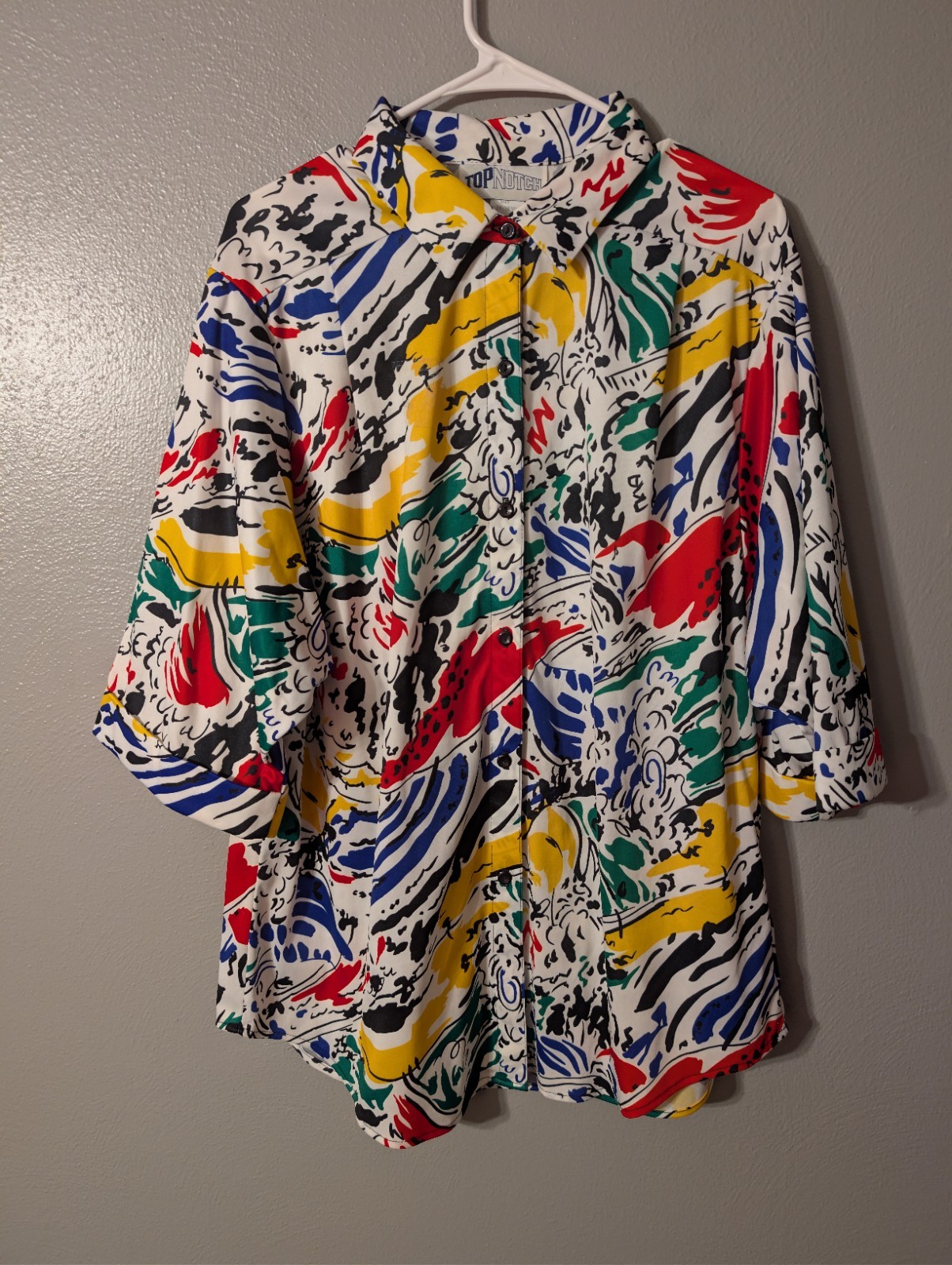 Vintage 80s Top Notch Abstract Art Paint Splatter Button Up Shirt Women Plus 18W