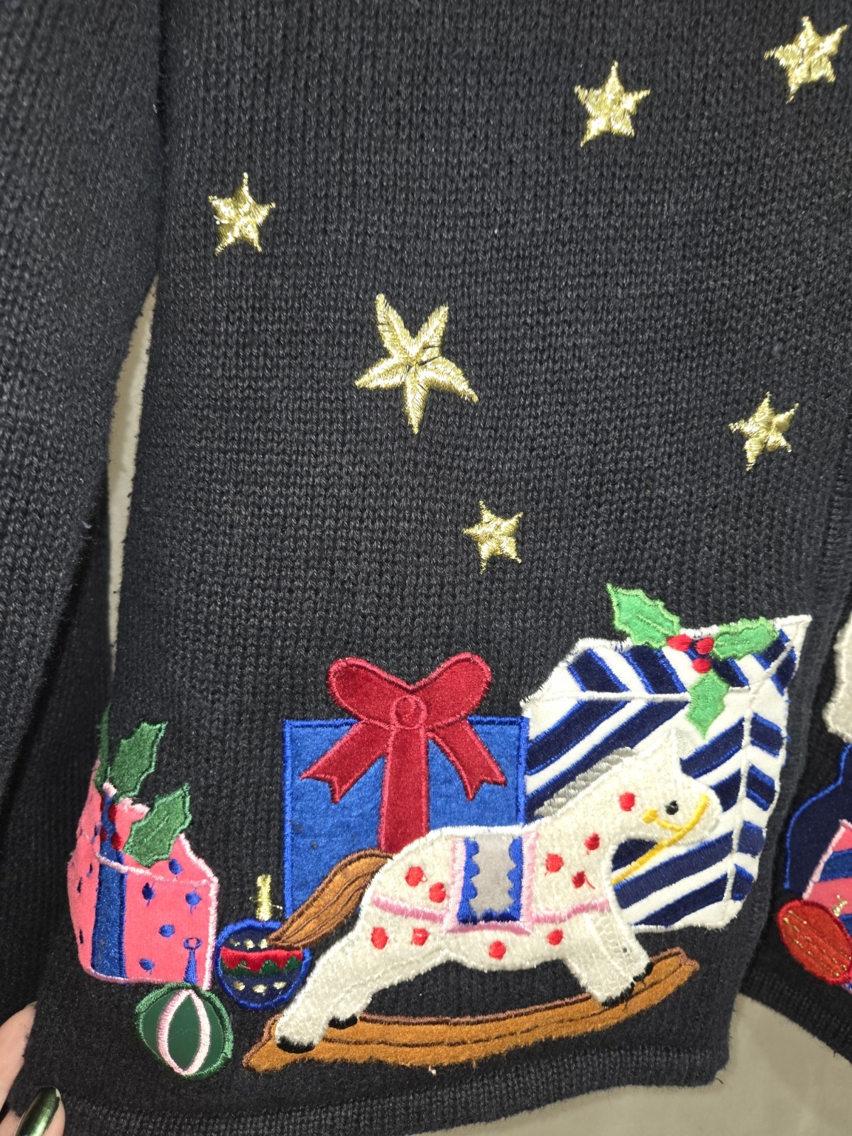 Vintage Women’s Hampshire Studio Blue Christmas Zip Sweater Presents Santa MED