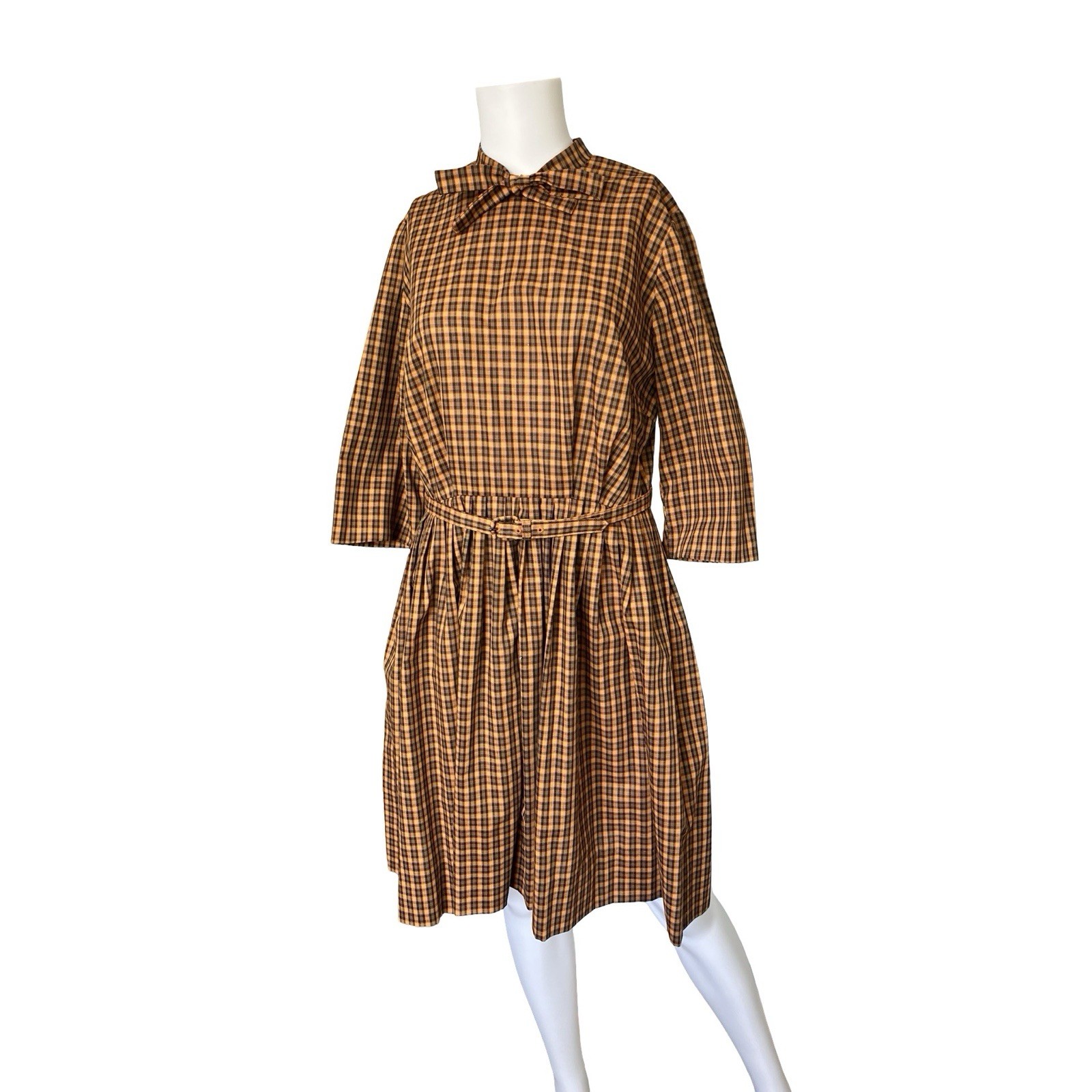 Vintage 60s 70s Martha Manning Orange Plaid Dress Academia Womens Union Made