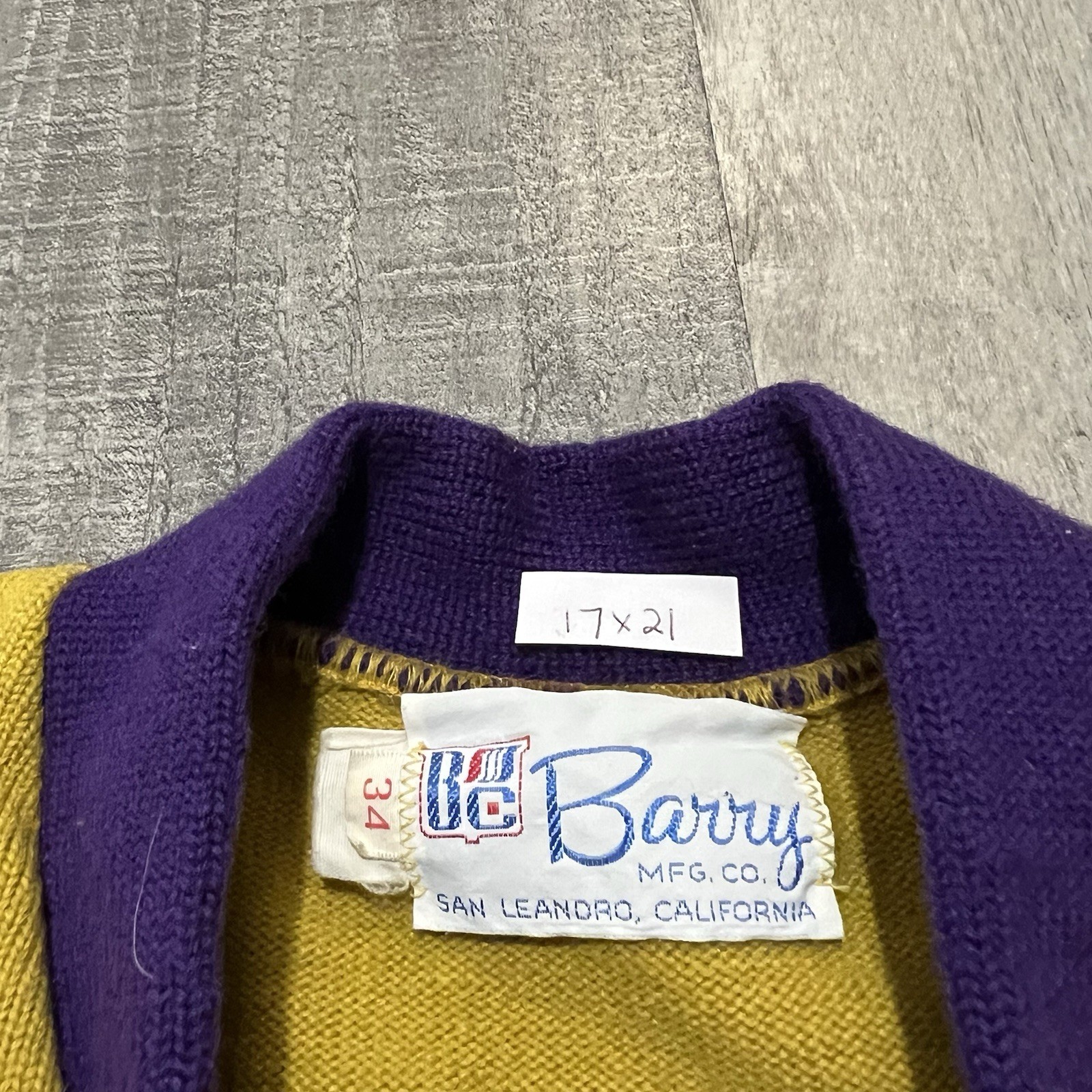 VTG 1977 Purple/Green Varsity Sweater Felt Star Logo Pull Over Striped Wool 70s