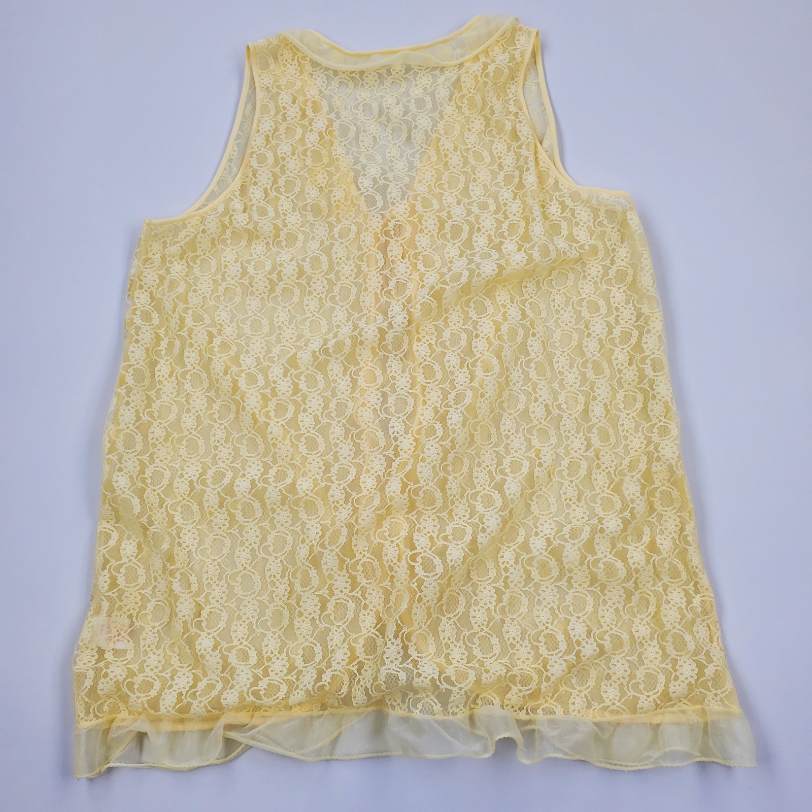 VTG 50s 60s Sears Roebuck Co Yellow Lace Chiffon Vest Peignoir Sheer Lingerie M