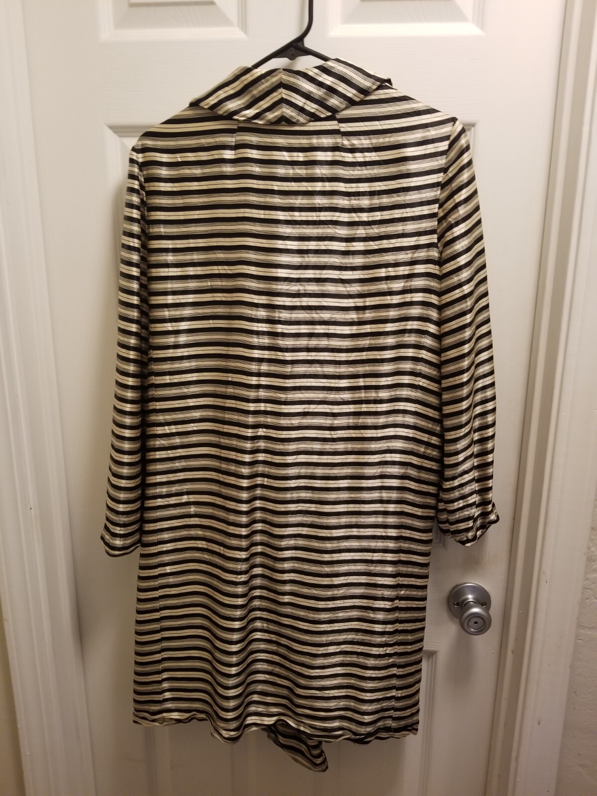 Vintage Retro Cool Mod 1960’s Striped Black and White Satin Coat front pockets