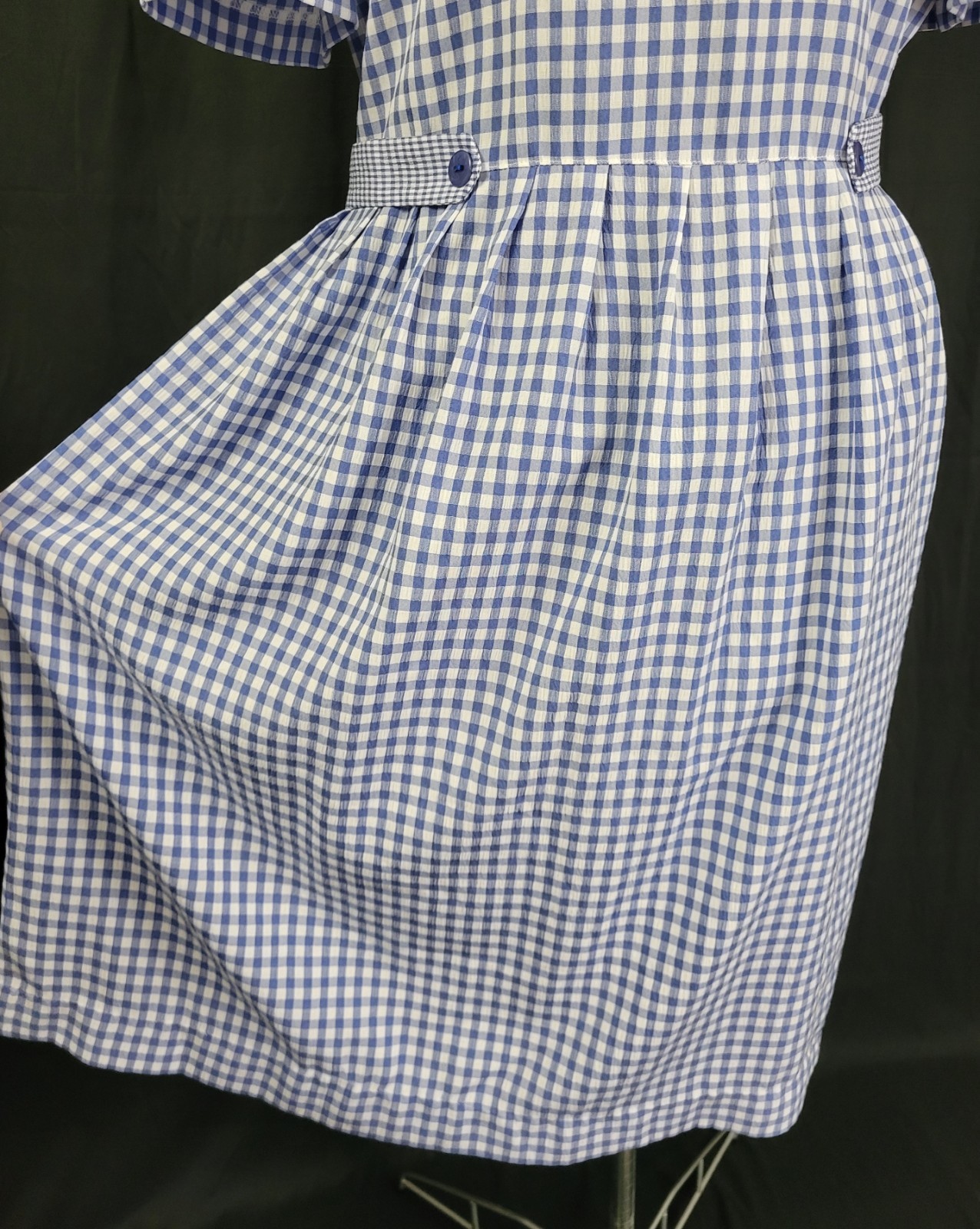Vintage Kathie Lee Blue & White Gingham Checked Dress w Tie Waist Size 12